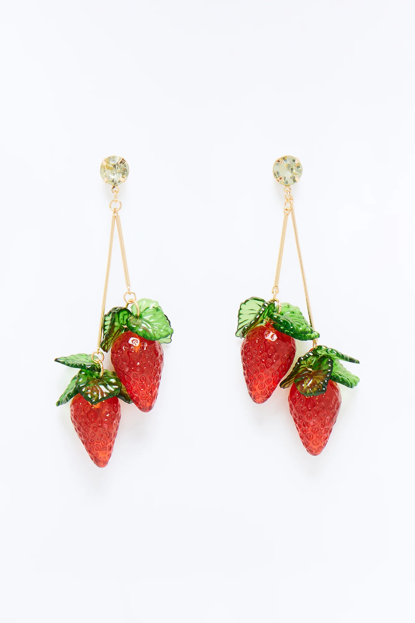 Strawberry Fields Rhinestone Drop Earrings - Gold/Red