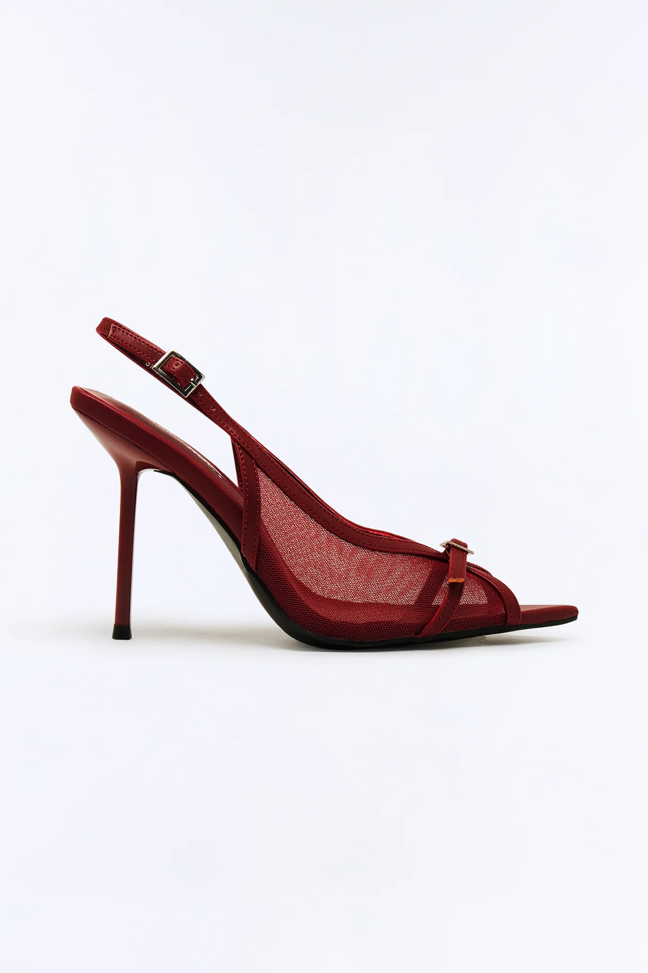 Streep Peep Toe Mesh Pumps - Burgundy