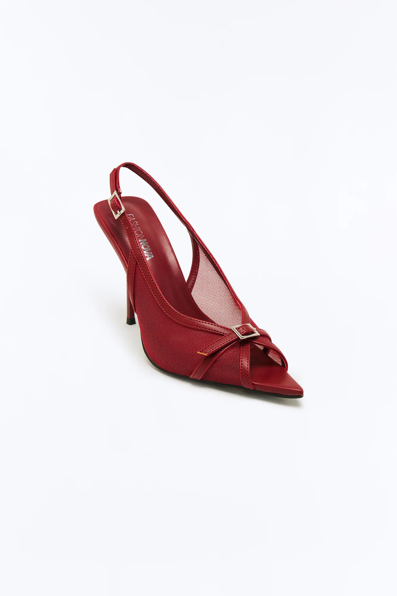 Streep Peep Toe Mesh Pumps - Burgundy - Image 2