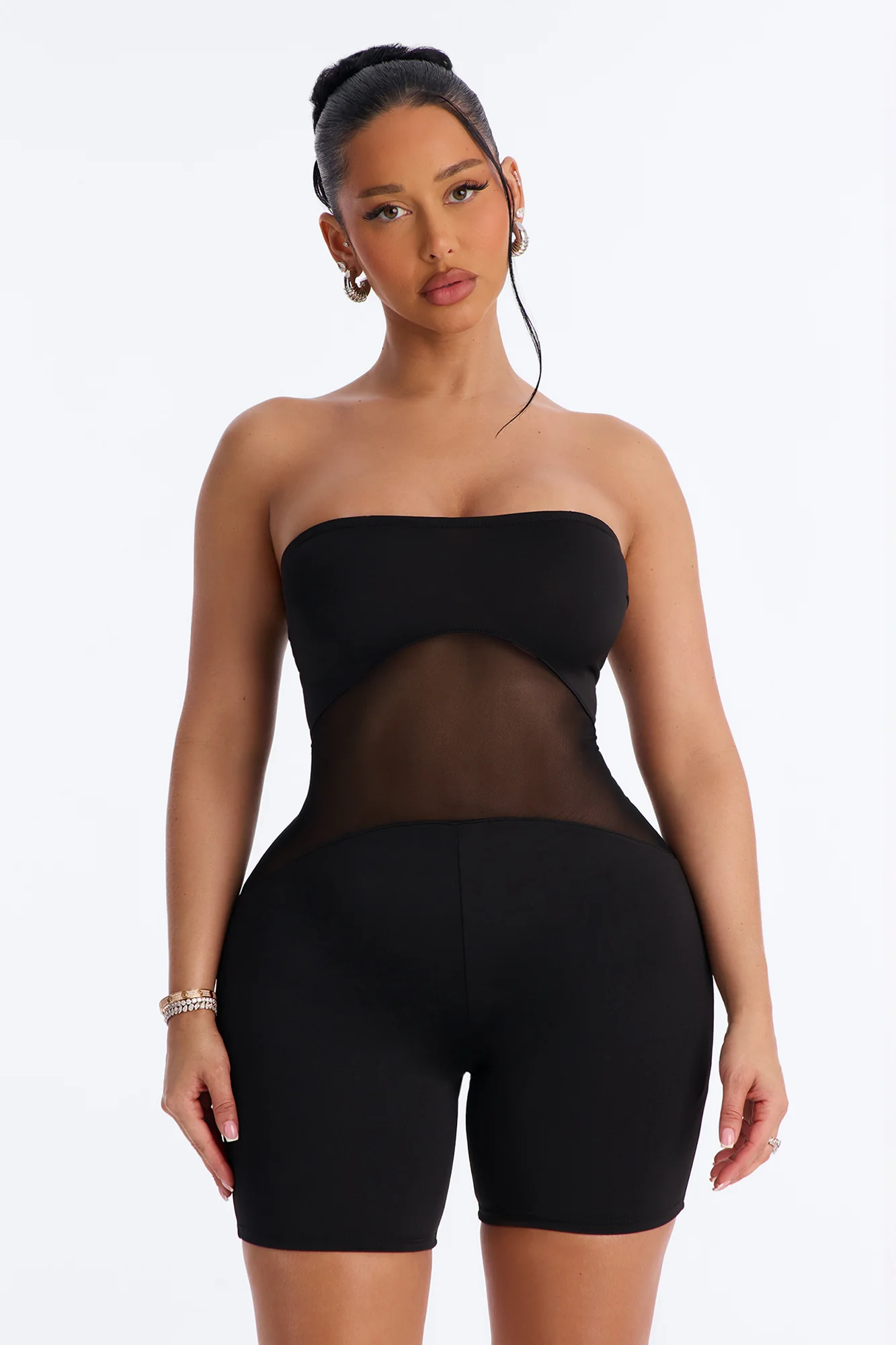 Street Chic Mesh Top and Romper - Black - Image 3