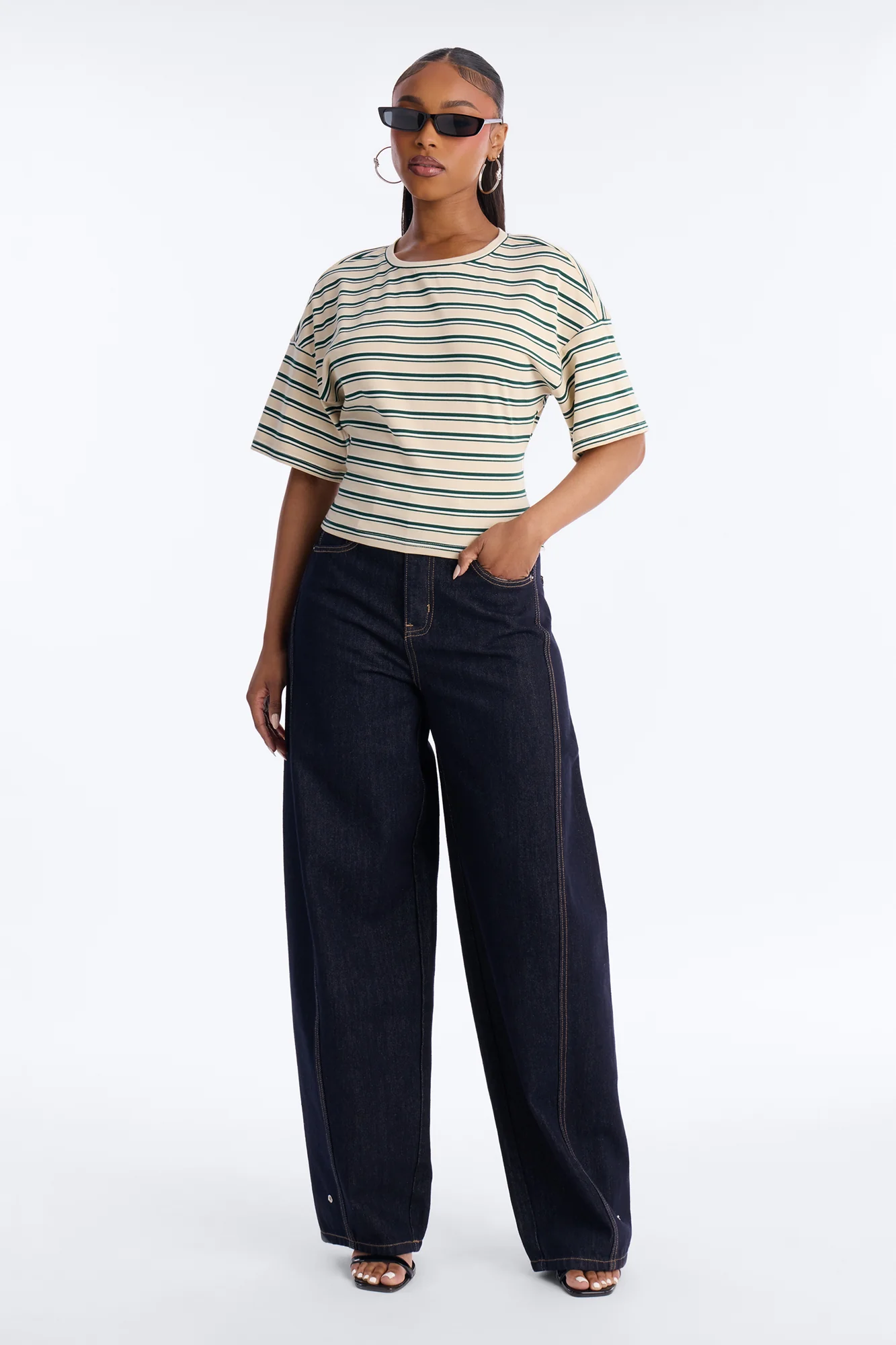 Street Ease Striped Sinched Waist T-Shirt - Cream/combo - Image 3