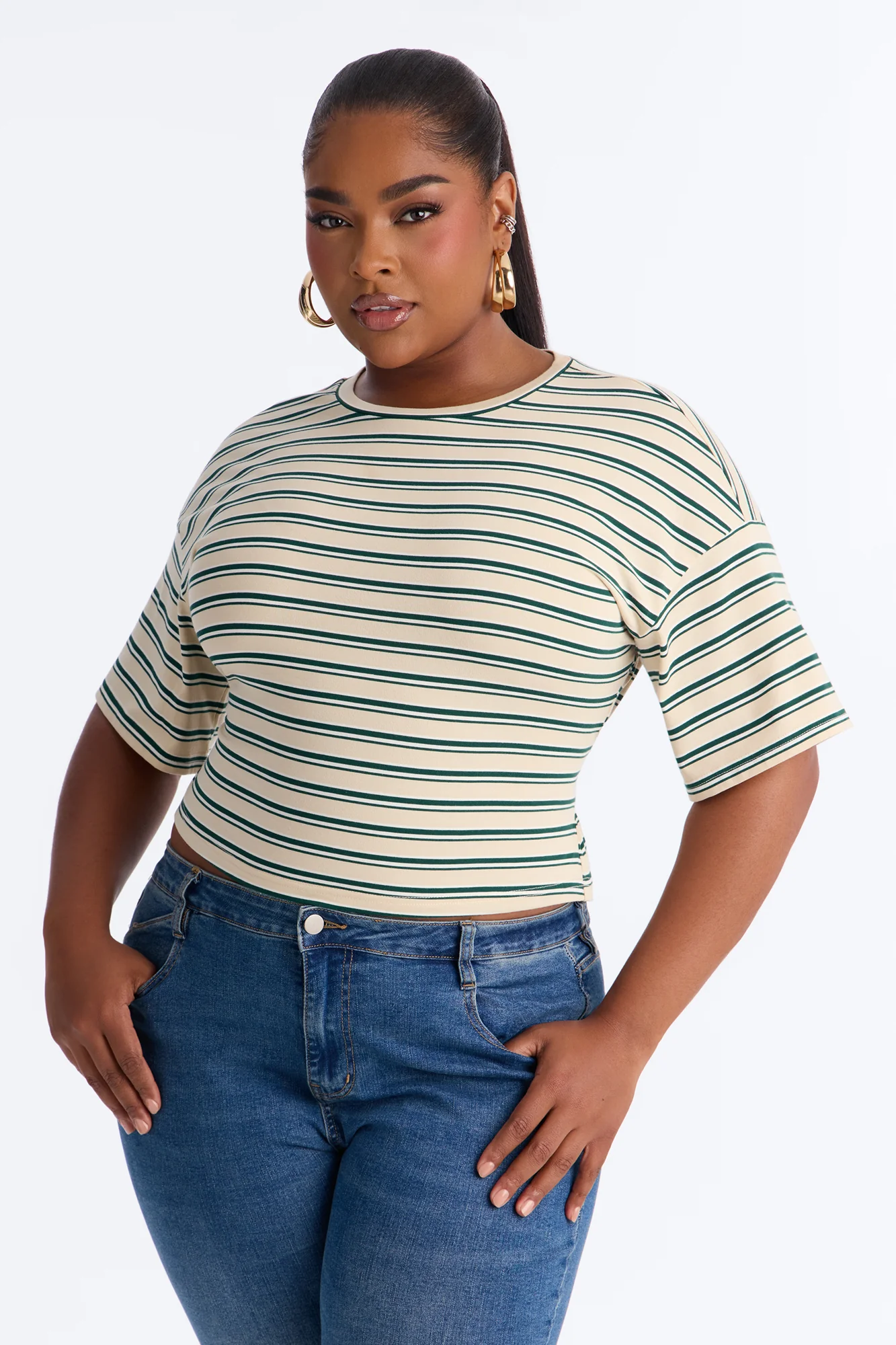 Street Ease Striped Sinched Waist T-Shirt - Cream/combo - Image 4