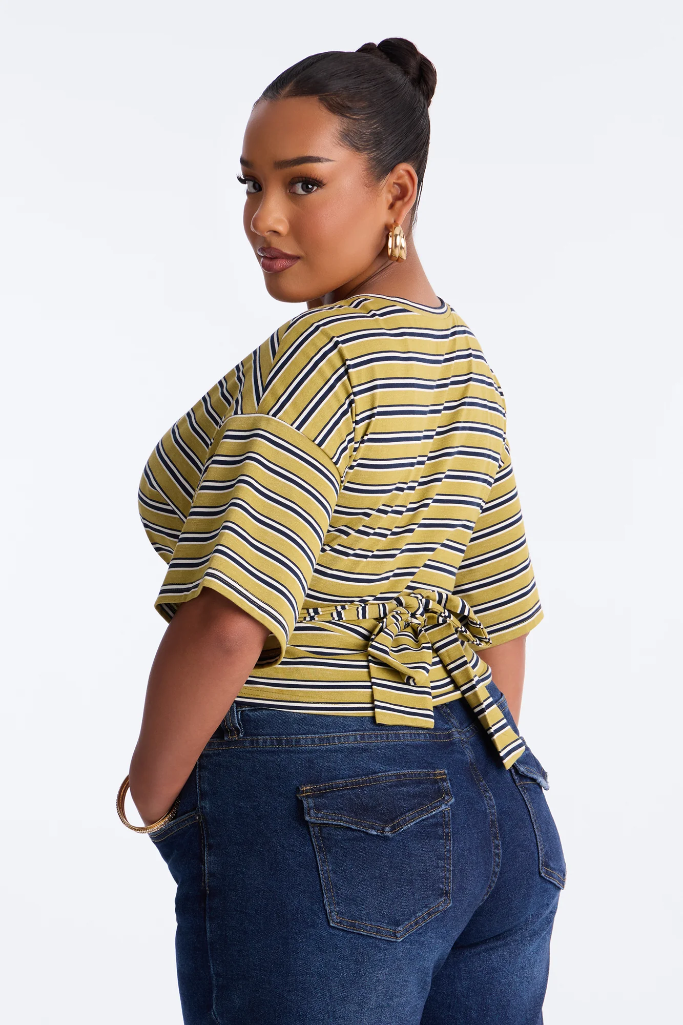 Street Ease Striped Sinched Waist T-Shirt - Green/combo - Image 7