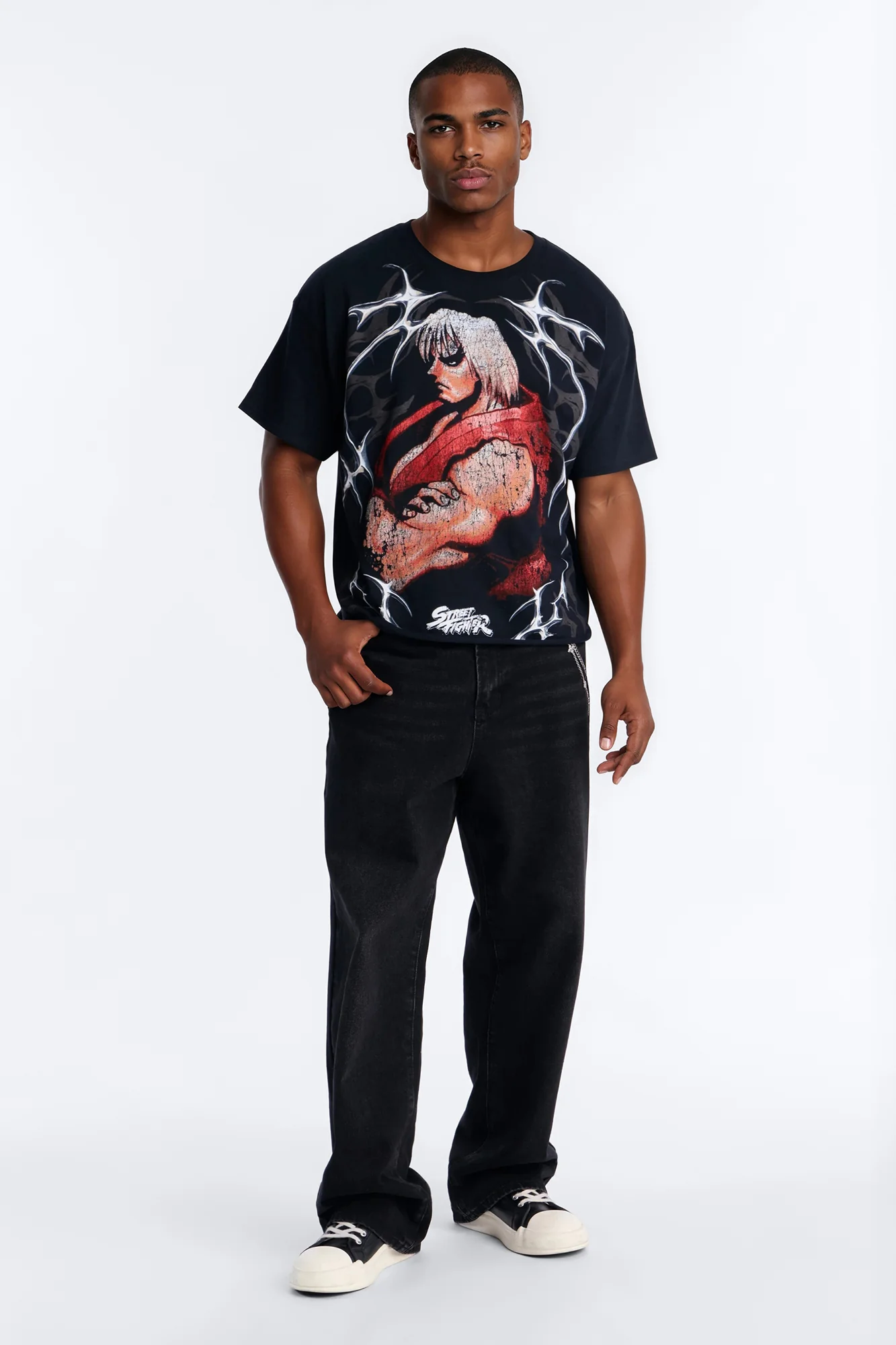 Street Fighter Ken Fiery Style Boxy Short Sleeve Tee - Black - Image 2