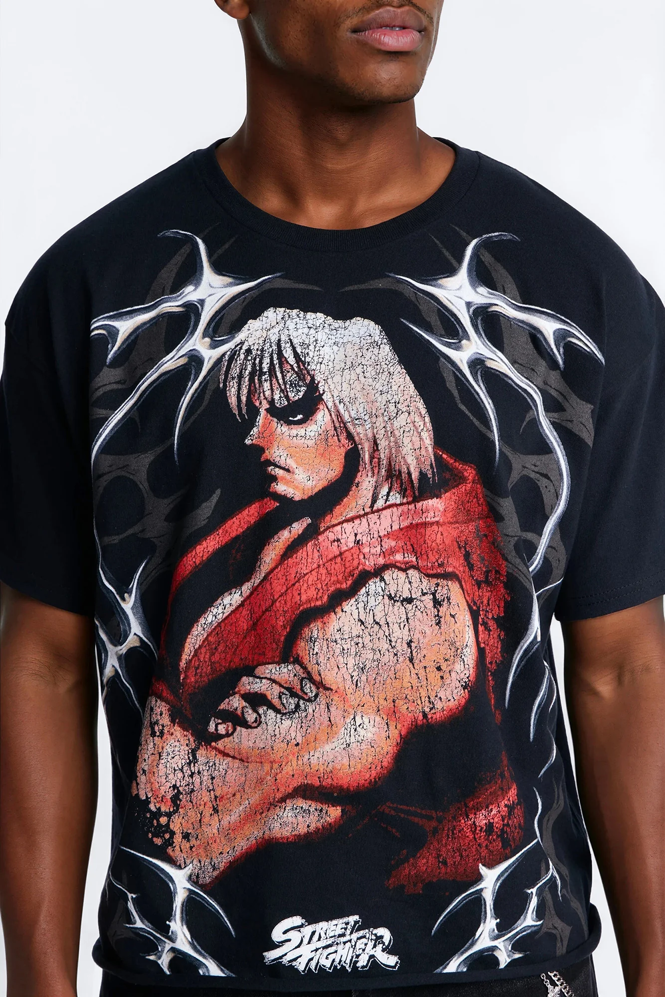 Street Fighter Ken Fiery Style Boxy Short Sleeve Tee - Black - Image 3
