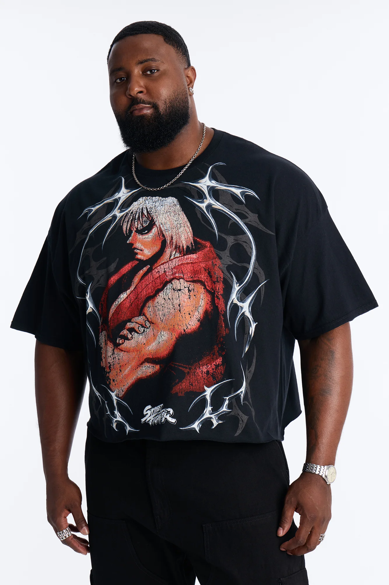 Street Fighter Ken Fiery Style Boxy Short Sleeve Tee - Black - Image 5