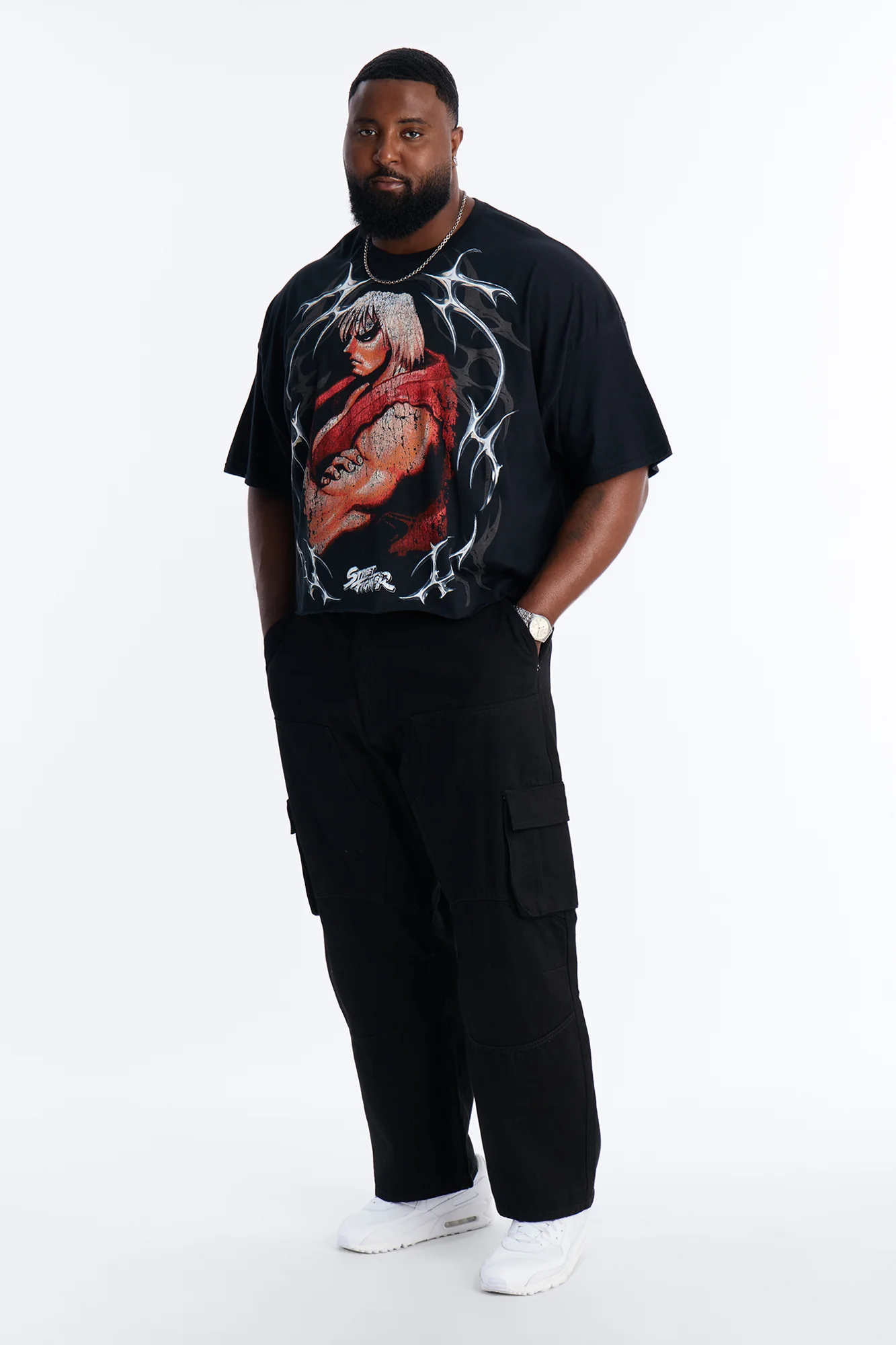 Street Fighter Ken Fiery Style Boxy Short Sleeve Tee - Black - Image 6
