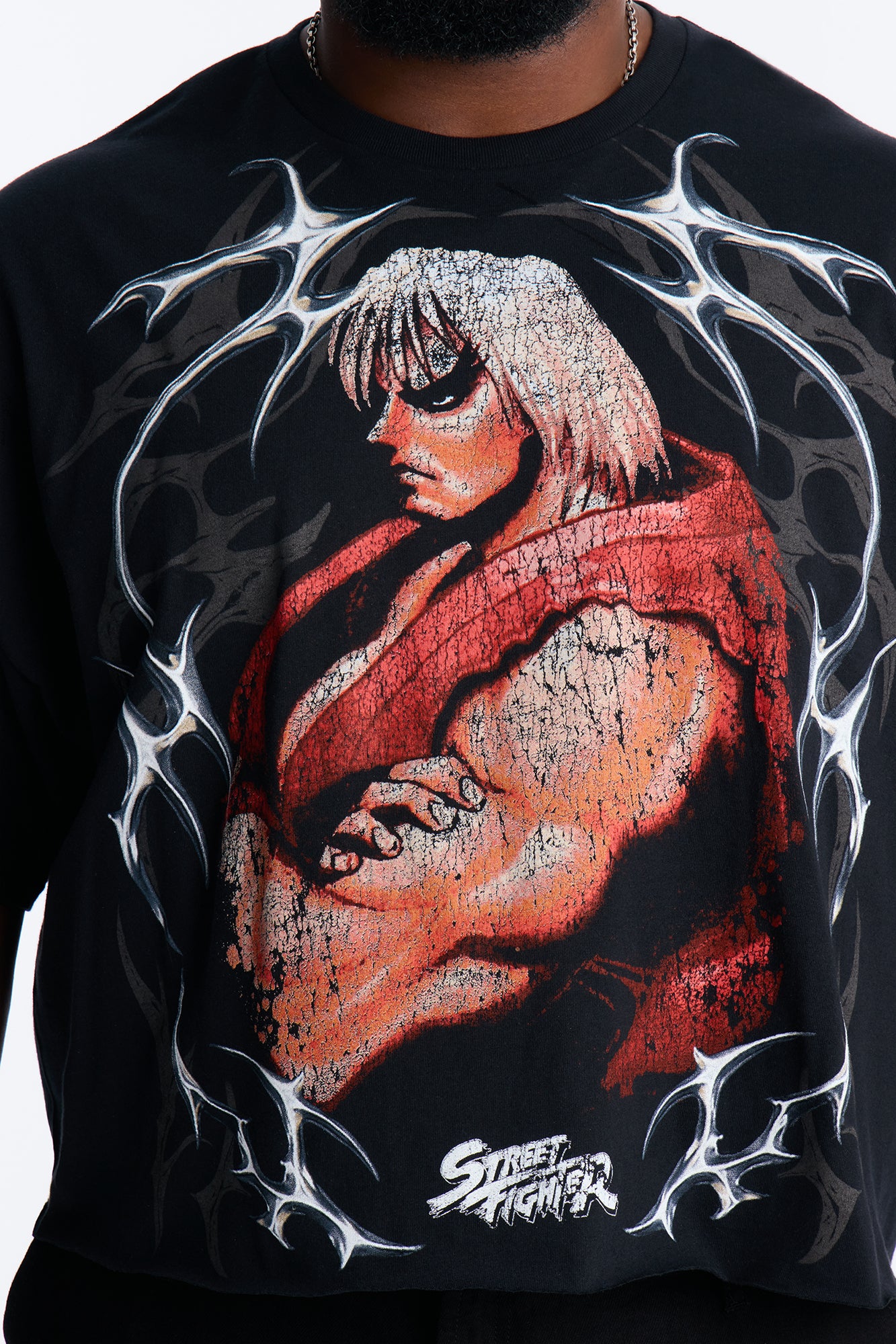 Street Fighter Ken Fiery Style Boxy Short Sleeve Tee - Black - Image 7