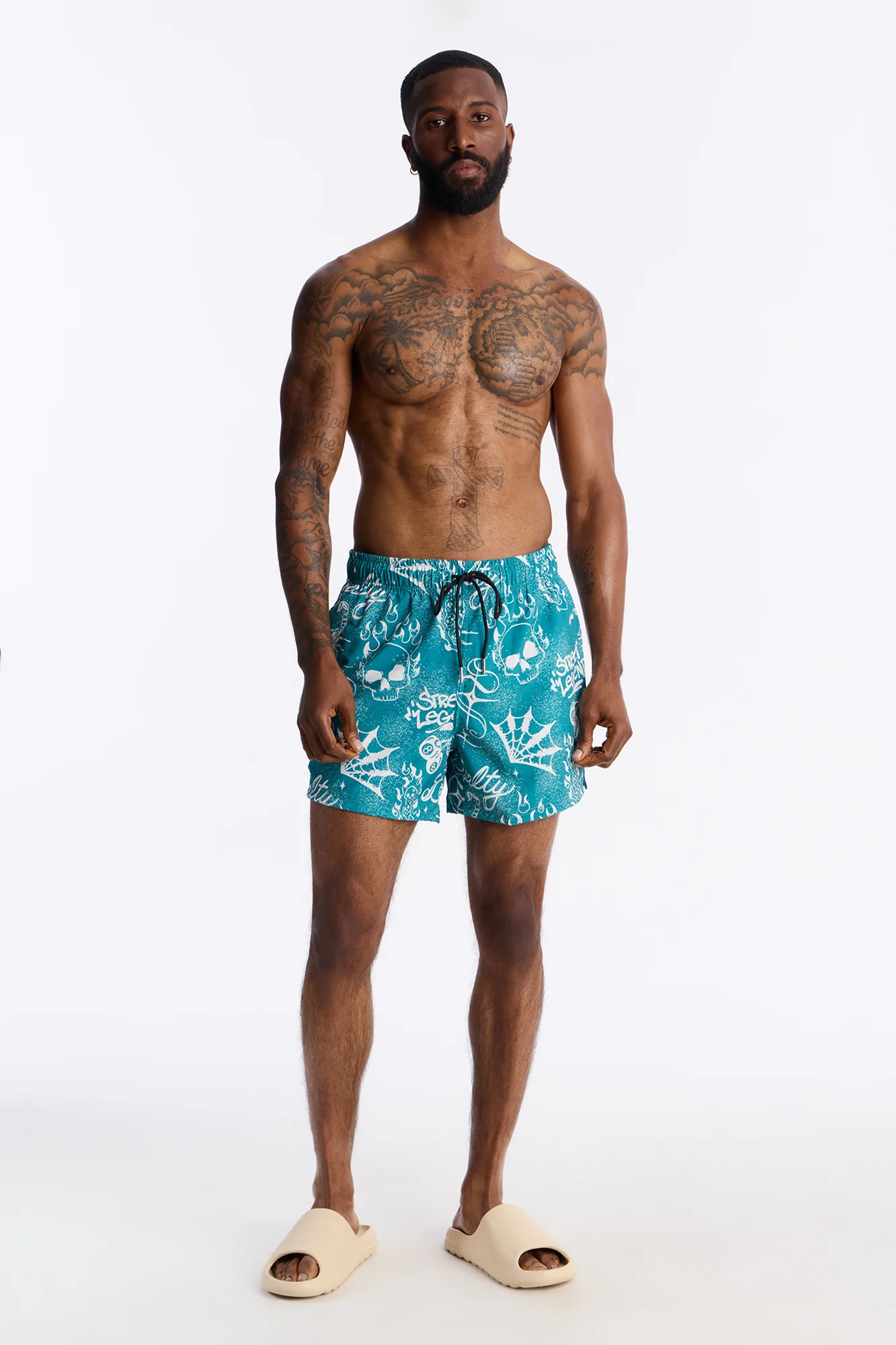 Street Legend All Over Printed Swim Trunk 4″ - Teal - Image 2