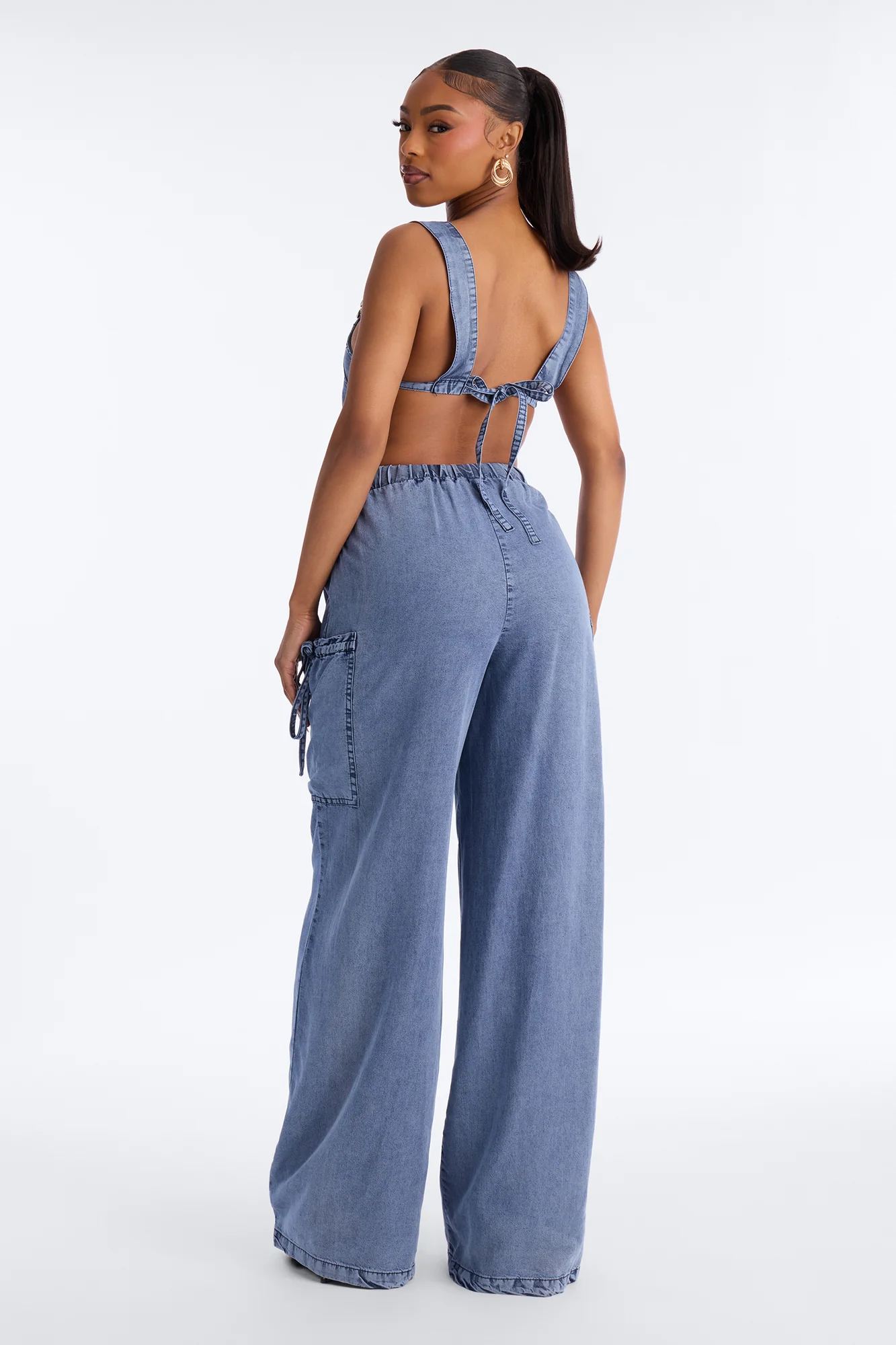 Street Scene Chambray Overall Jumpsuit - Medium Wash - Image 4