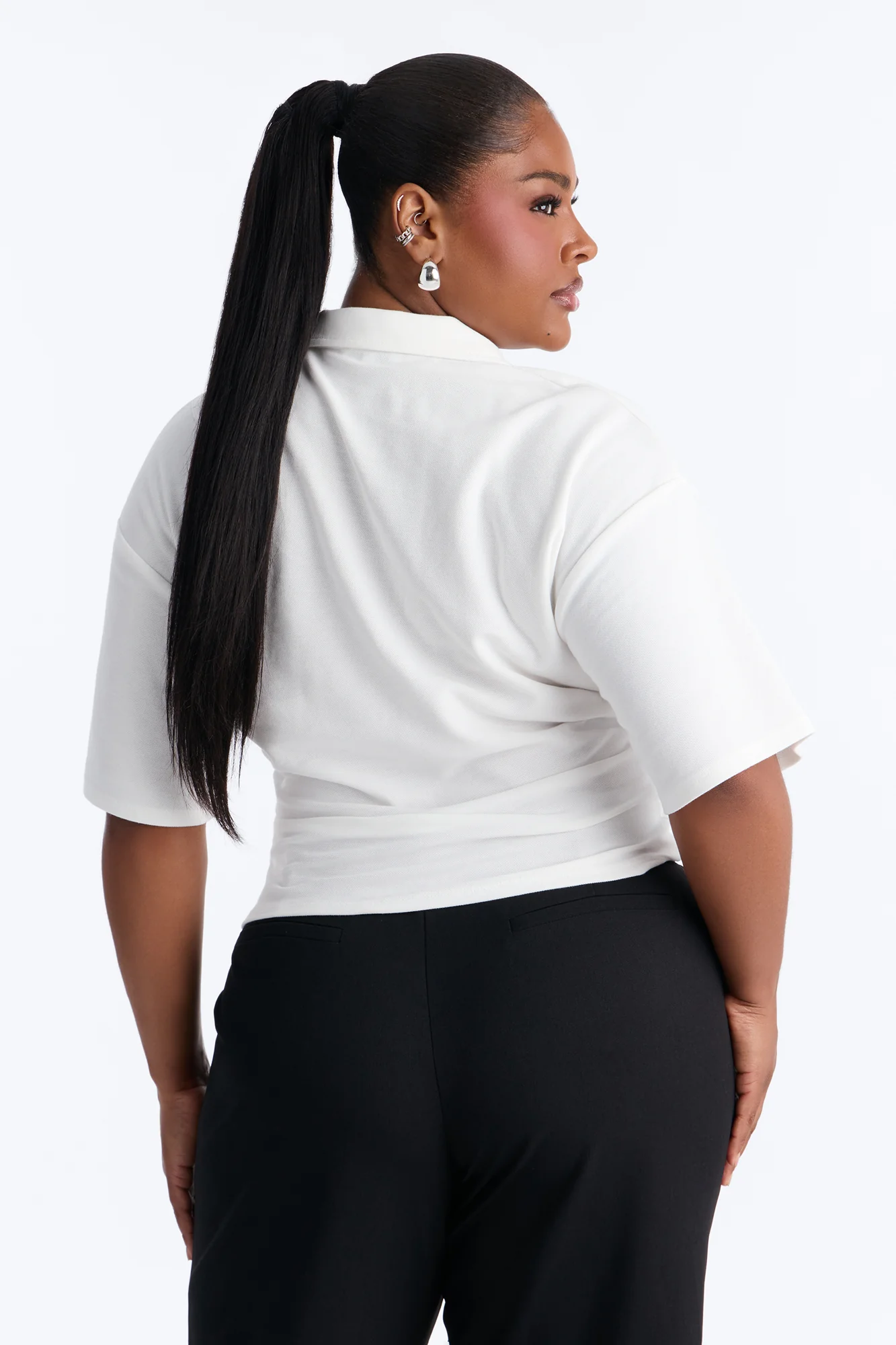 Street Serve Cinched Short Sleeve Polo Top - White - Image 8