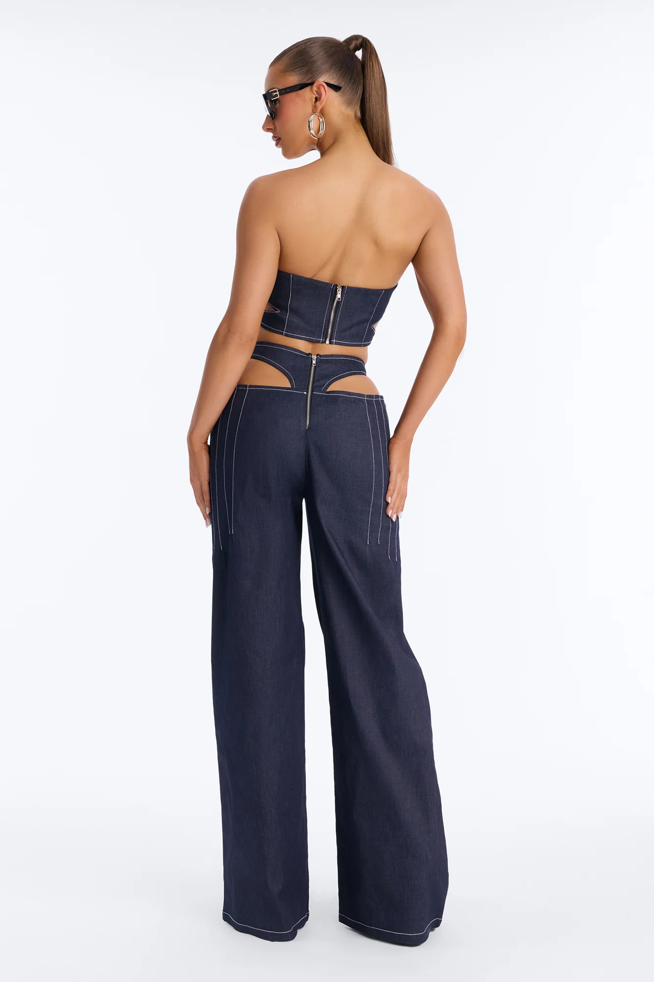 Street Smart Cutout Denim Pant Set - Dark Denim - Image 4