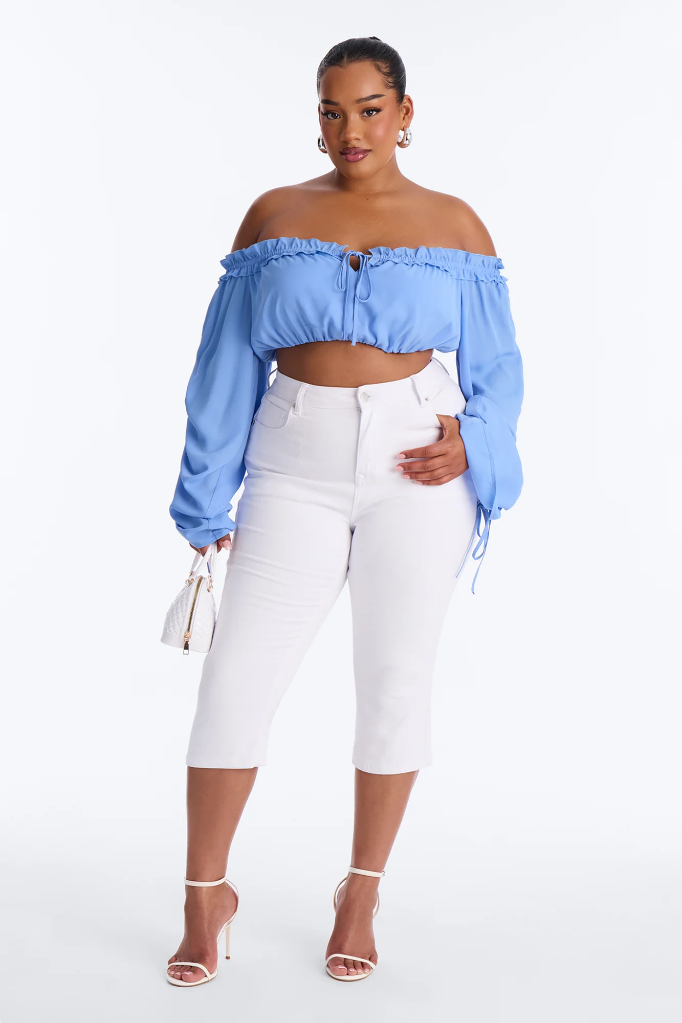 Streets Of Romance Ruched Chiffon Cropped Top - Periwinkle - Image 5