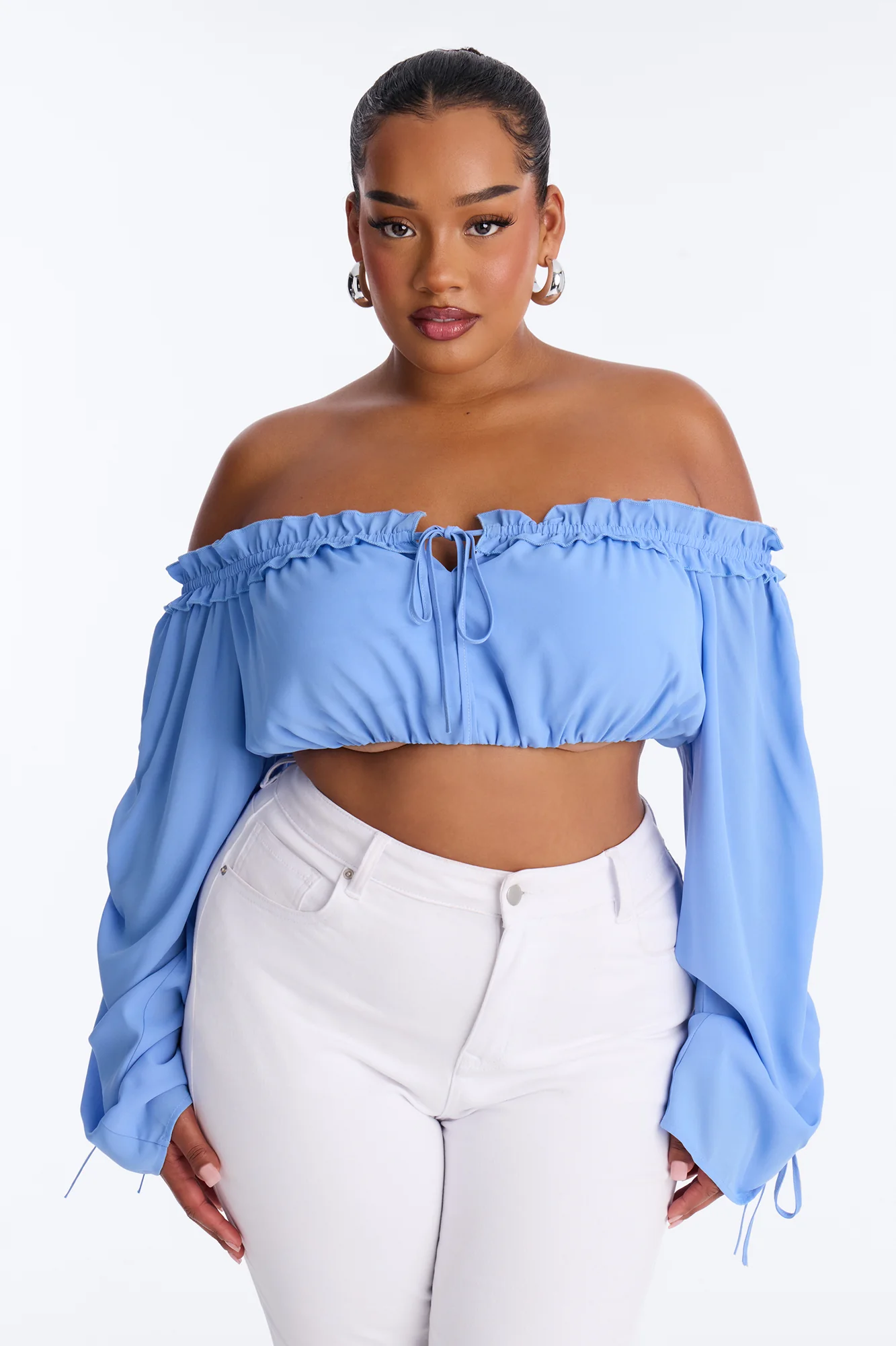 Streets Of Romance Ruched Chiffon Cropped Top - Periwinkle - Image 6
