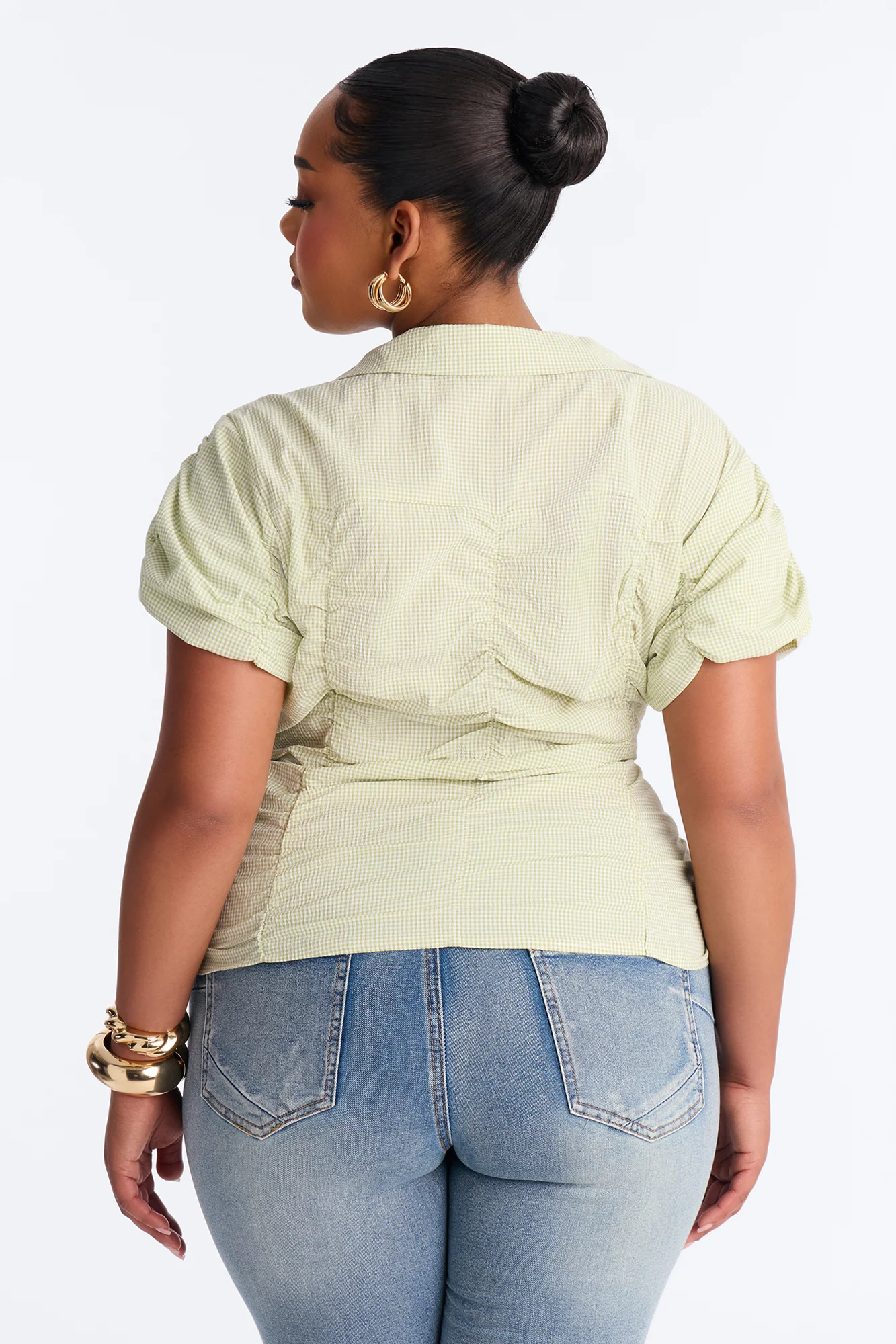 Streetwear Sweetness Ruched Gingham Top - Sage/combo - Image 9