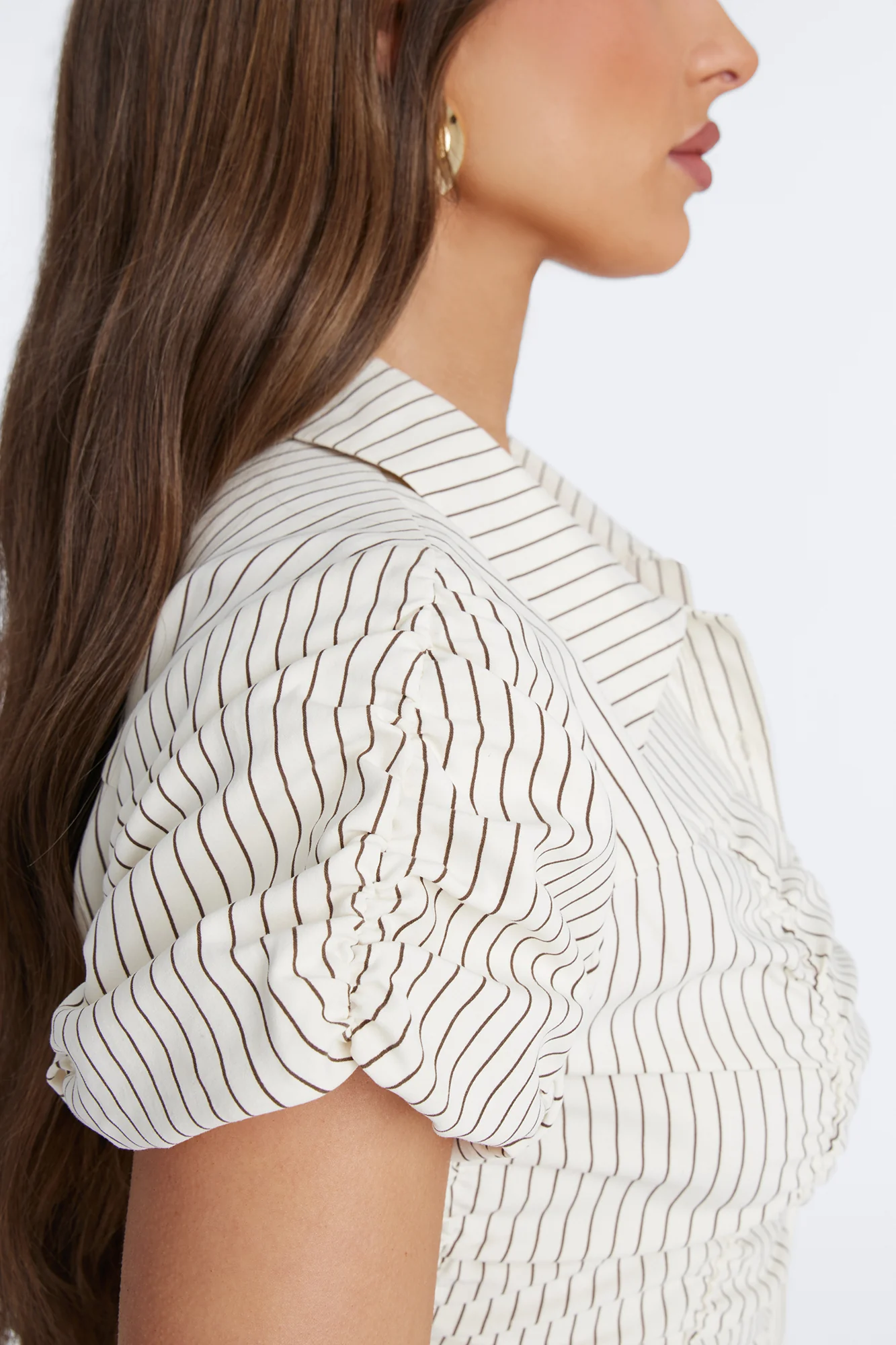 Streetwear Sweetness Ruched Pinstripe Top - Cream/combo - Image 3