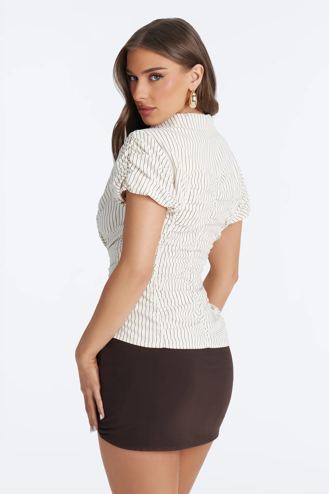 Streetwear Sweetness Ruched Pinstripe Top - Cream/combo - Image 4