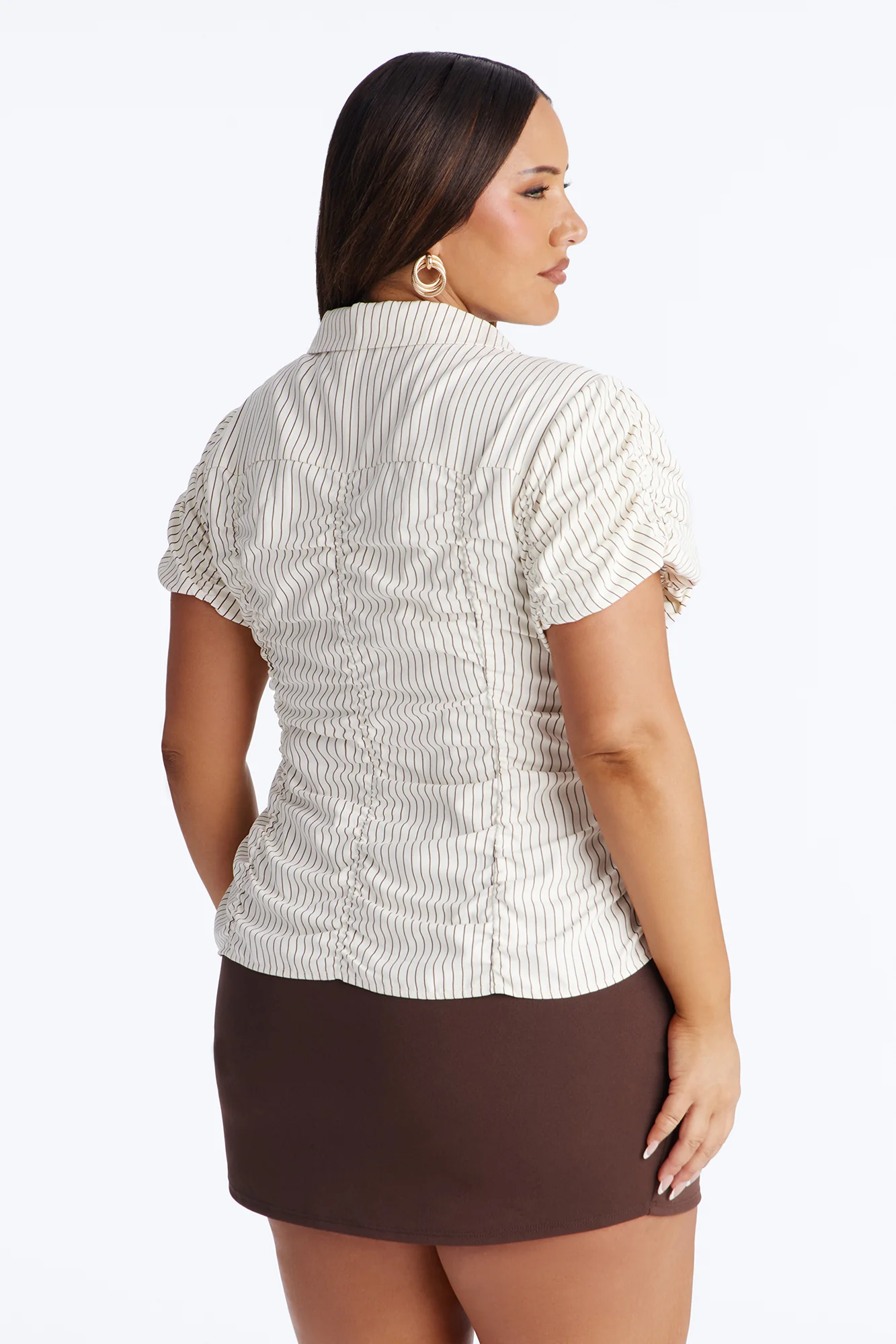 Streetwear Sweetness Ruched Pinstripe Top - Cream/combo - Image 7