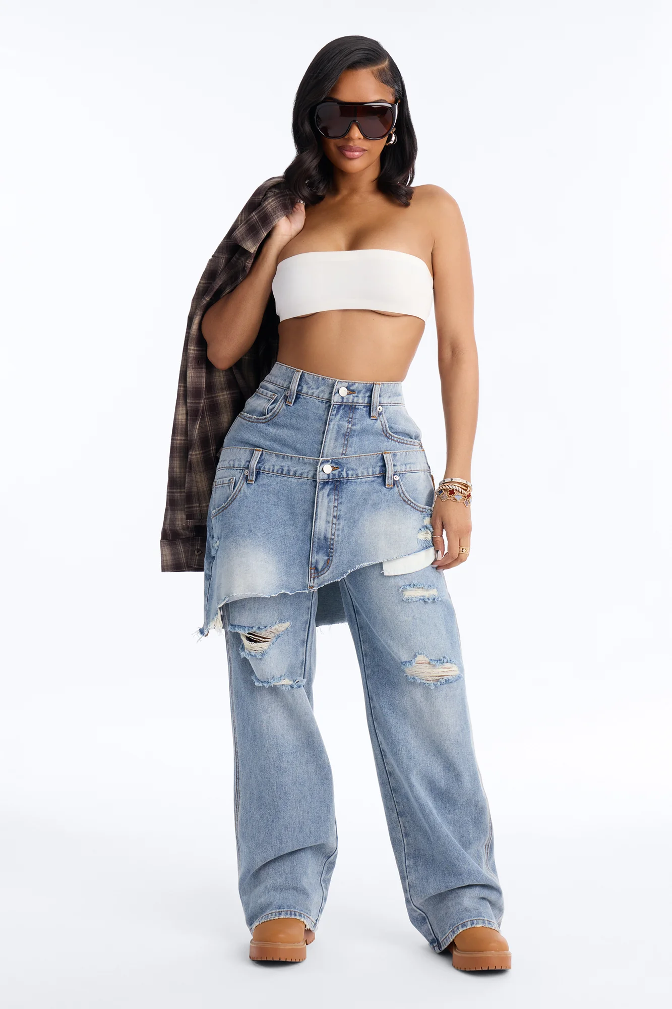 Strike It Up Skirt Overlay Ripped Jeans - Light Wash - Image 2