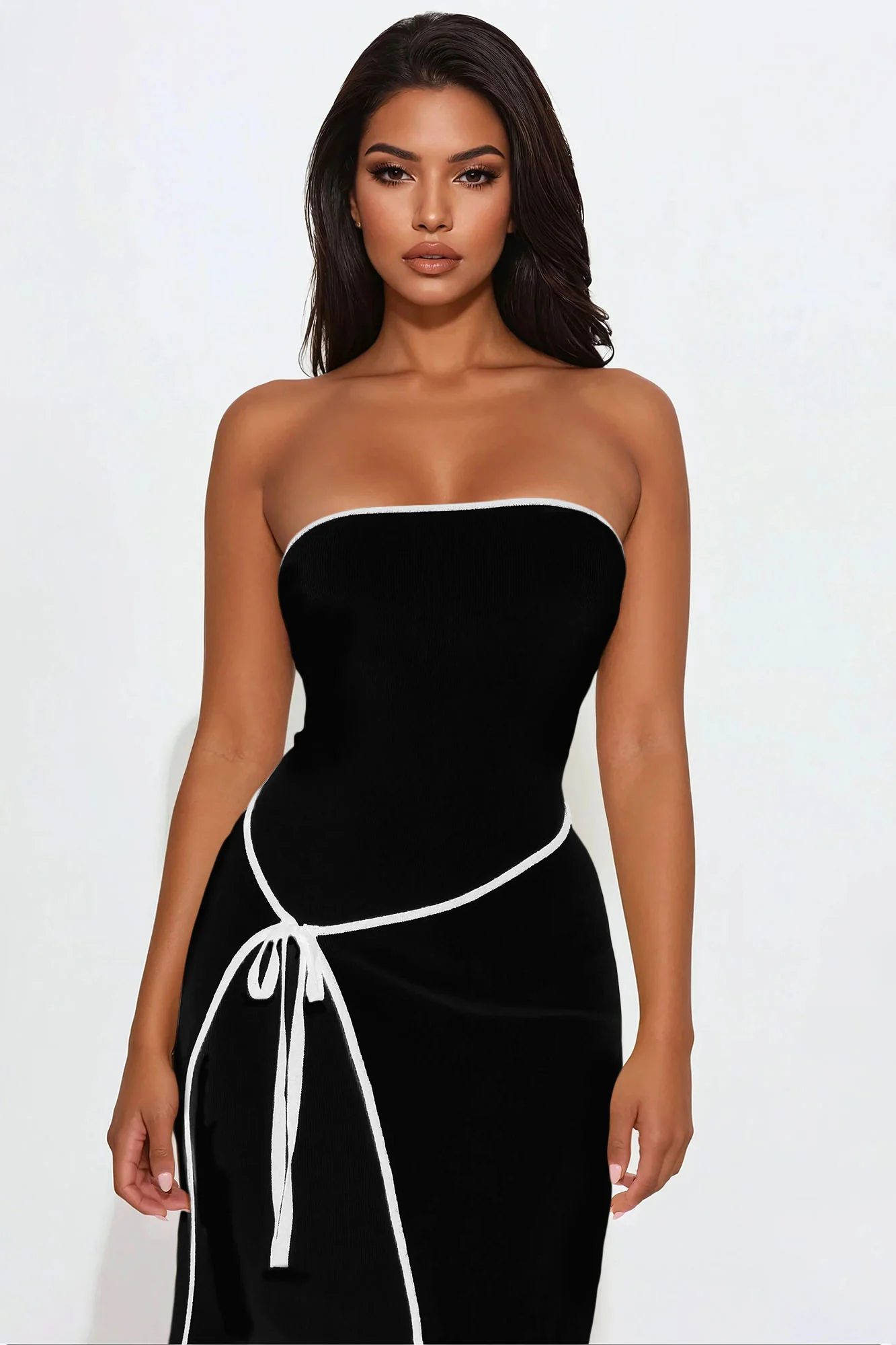 Strong Attraction Strapless Midi Dress - Black/White - Image 2