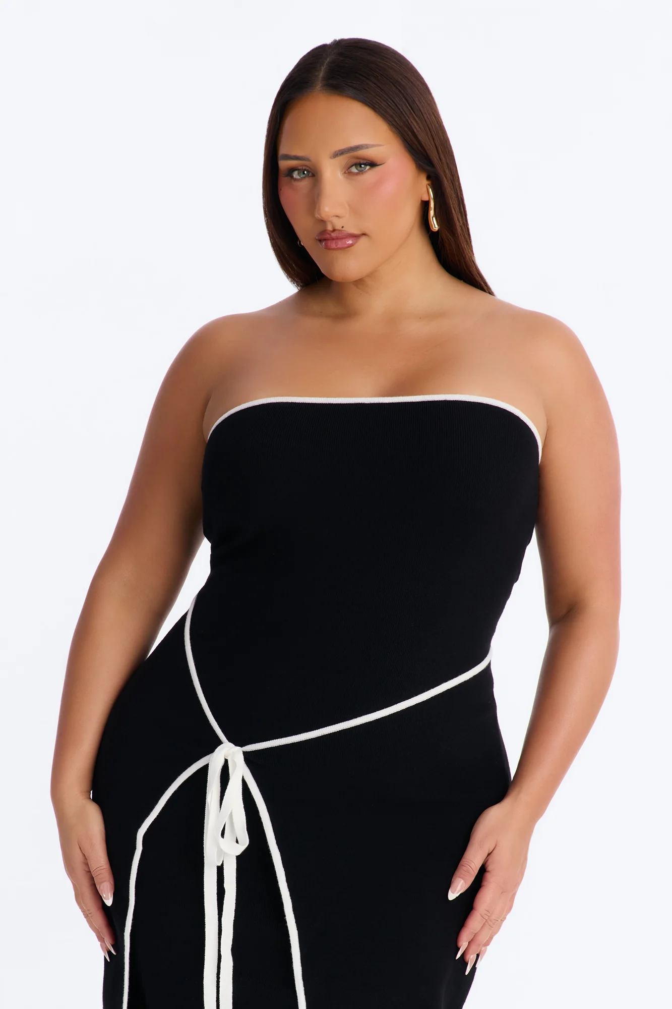 Strong Attraction Strapless Midi Dress - Black/White - Image 5