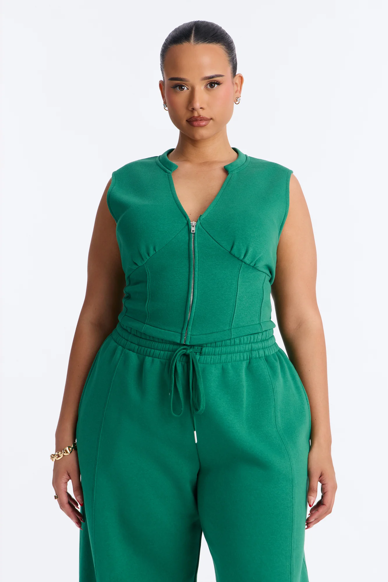 Structured Fleece Barrel Leg Lounge Set - Kelly Green - Image 6