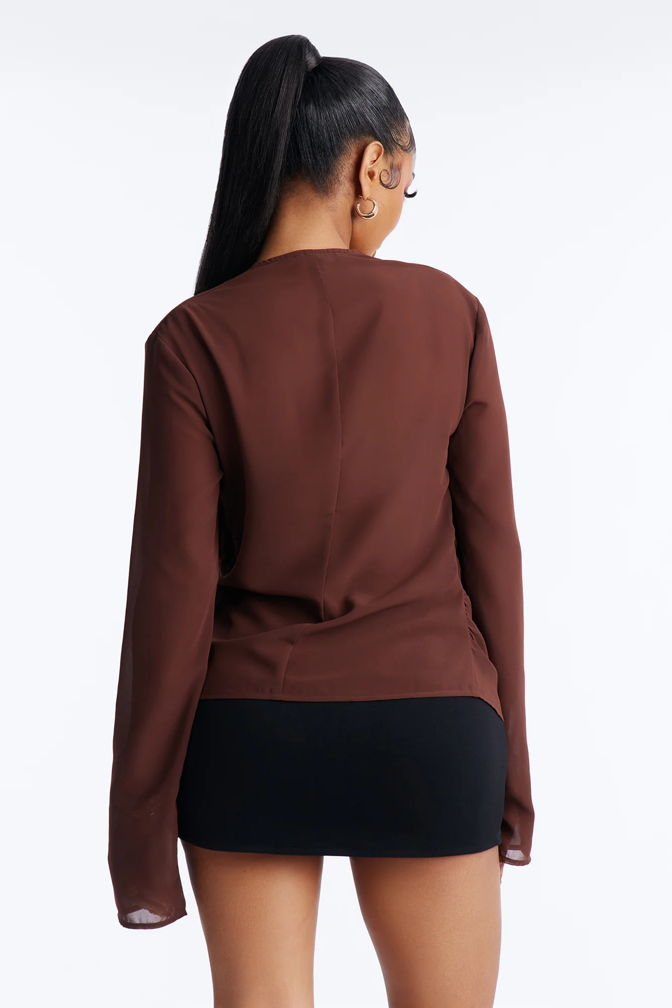 Stuck In A Dream Cowl Neck Chiffon Blouse - Brown - Image 4