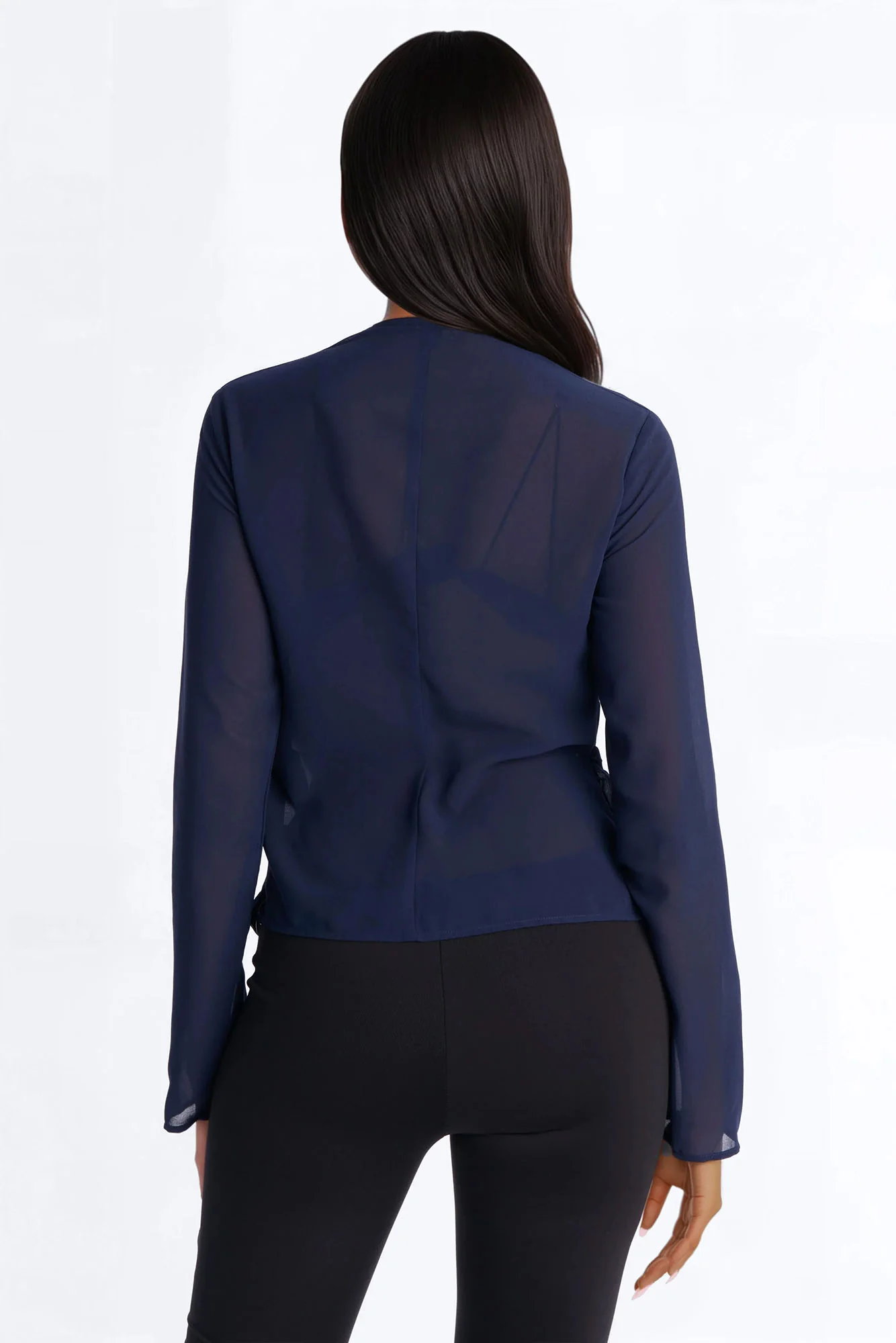 Stuck In A Dream Cowl Neck Chiffon Blouse - Navy - Image 5