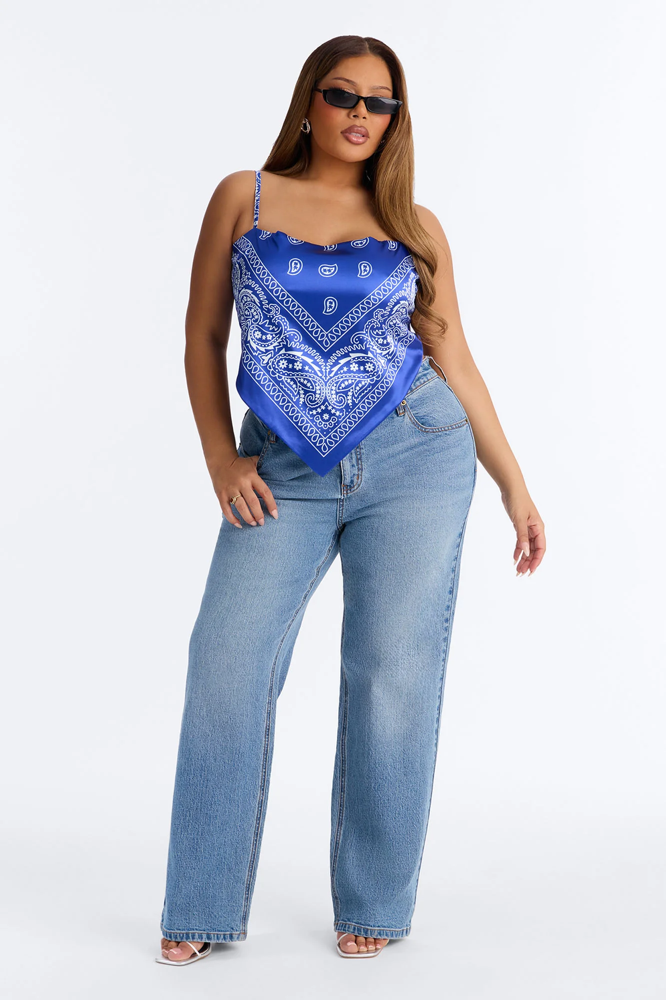 Stuck On You Paisley Satin Tie Back Bandana Top - Blue/combo - Image 6