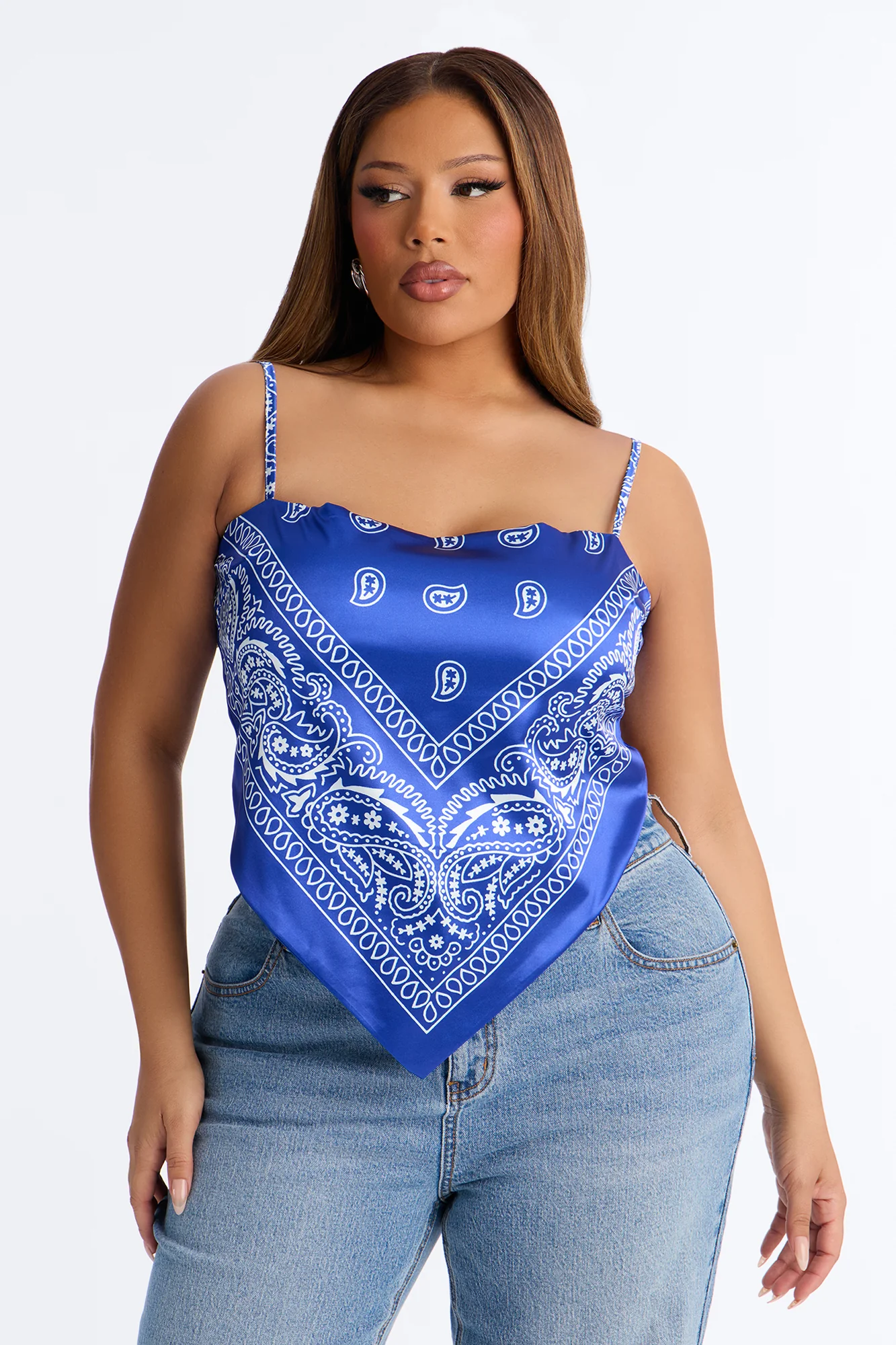 Stuck On You Paisley Satin Tie Back Bandana Top - Blue/combo - Image 7
