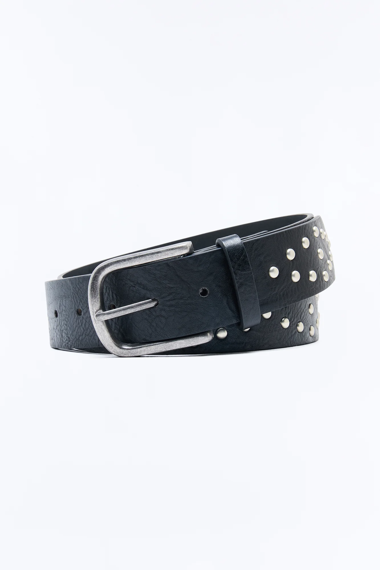 Studded Criss Cross Faux Leather Belt - Black