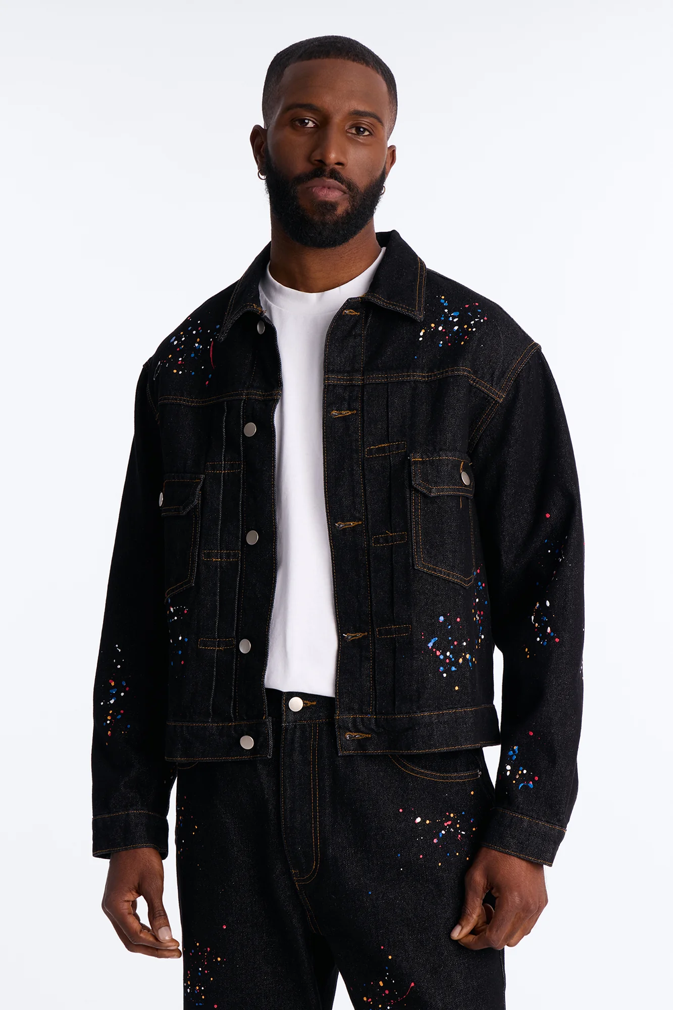 Studio Paint Denim Trucker Jacket - Dark Wash