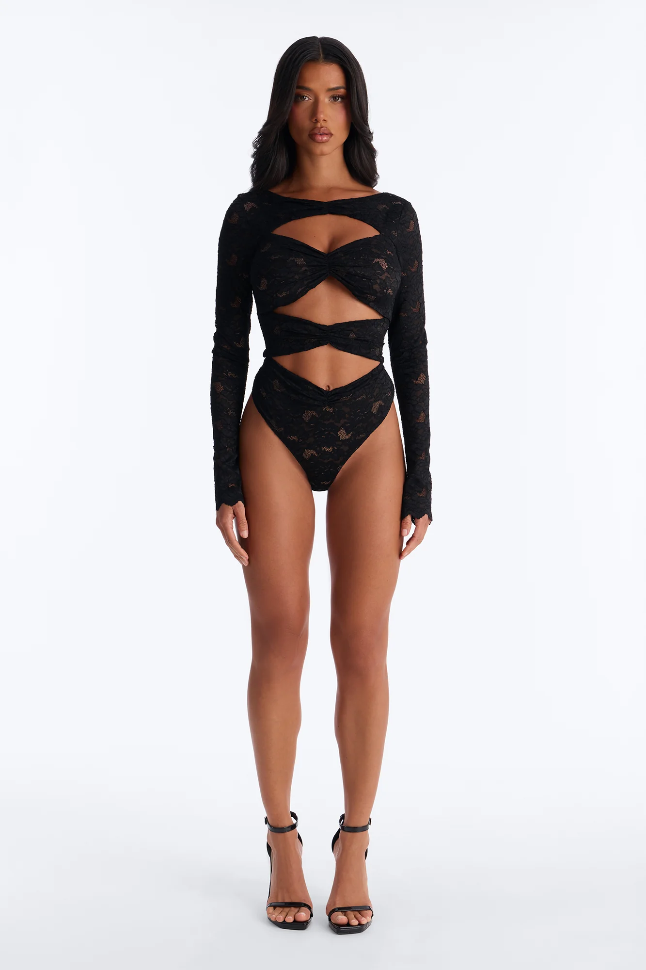 Stunner Lace Long Sleeve Bodysuit - Black - Image 3