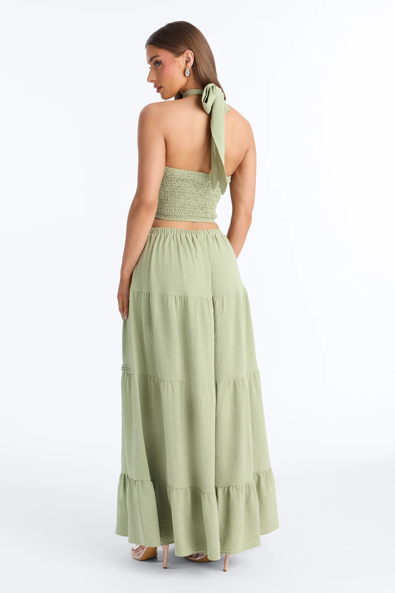 Subtle Attraction Halter Maxi Skirt Set - Sage - Image 3