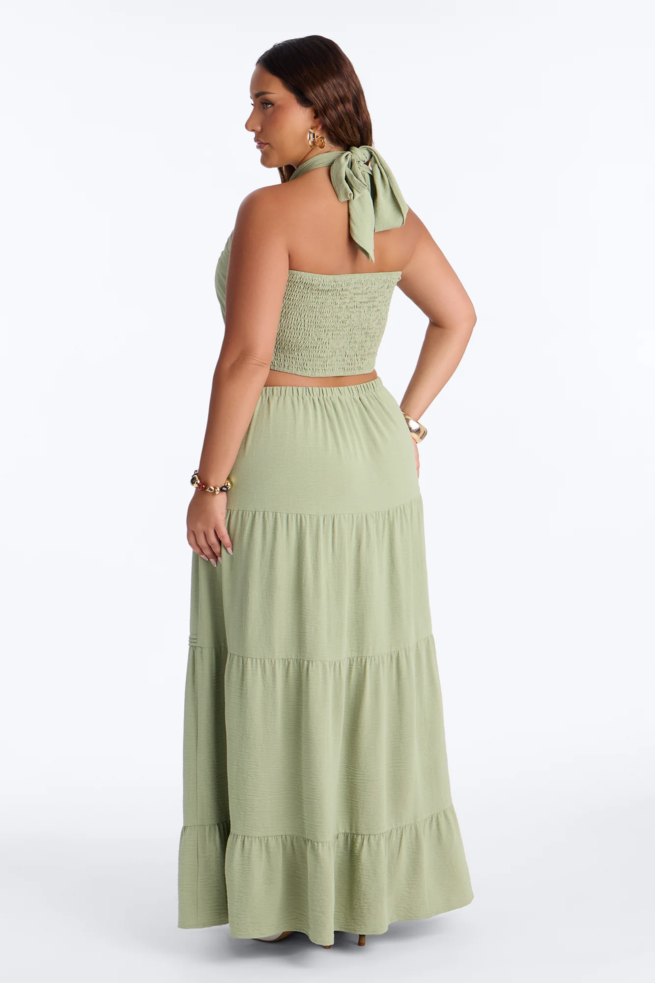Subtle Attraction Halter Maxi Skirt Set - Sage - Image 6
