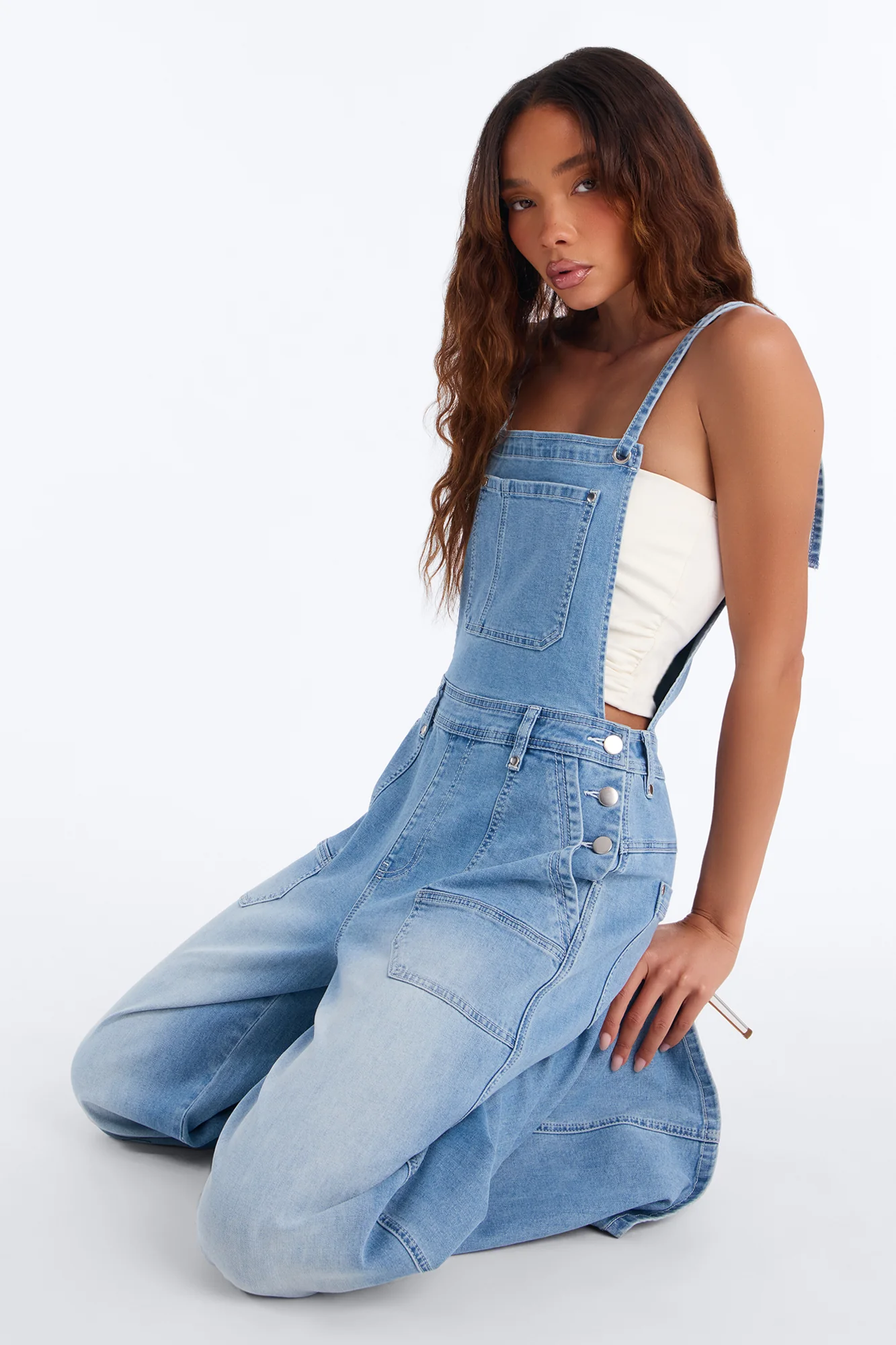 Summer Abroad Linen Blend Denim Overalls - Light Wash