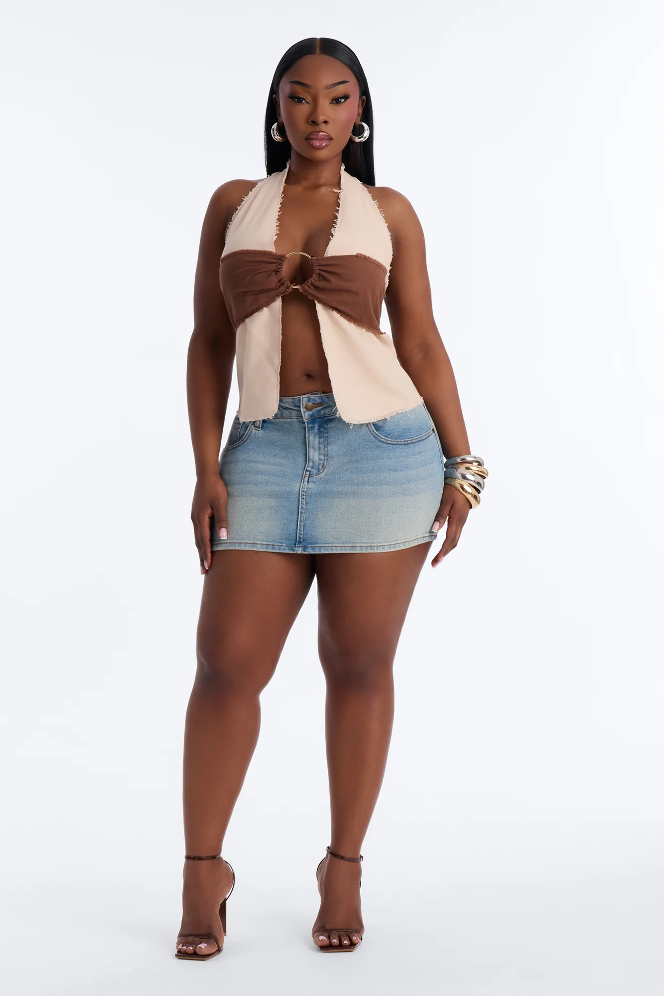 Summer Awaits Hardware Linen Halter Top - Beige/Brown - Image 4