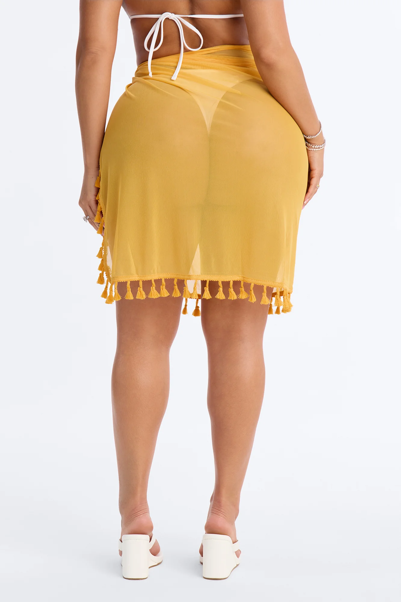 Summer Behavior Cover Up Tassel Sarong - Yellow - Image 4