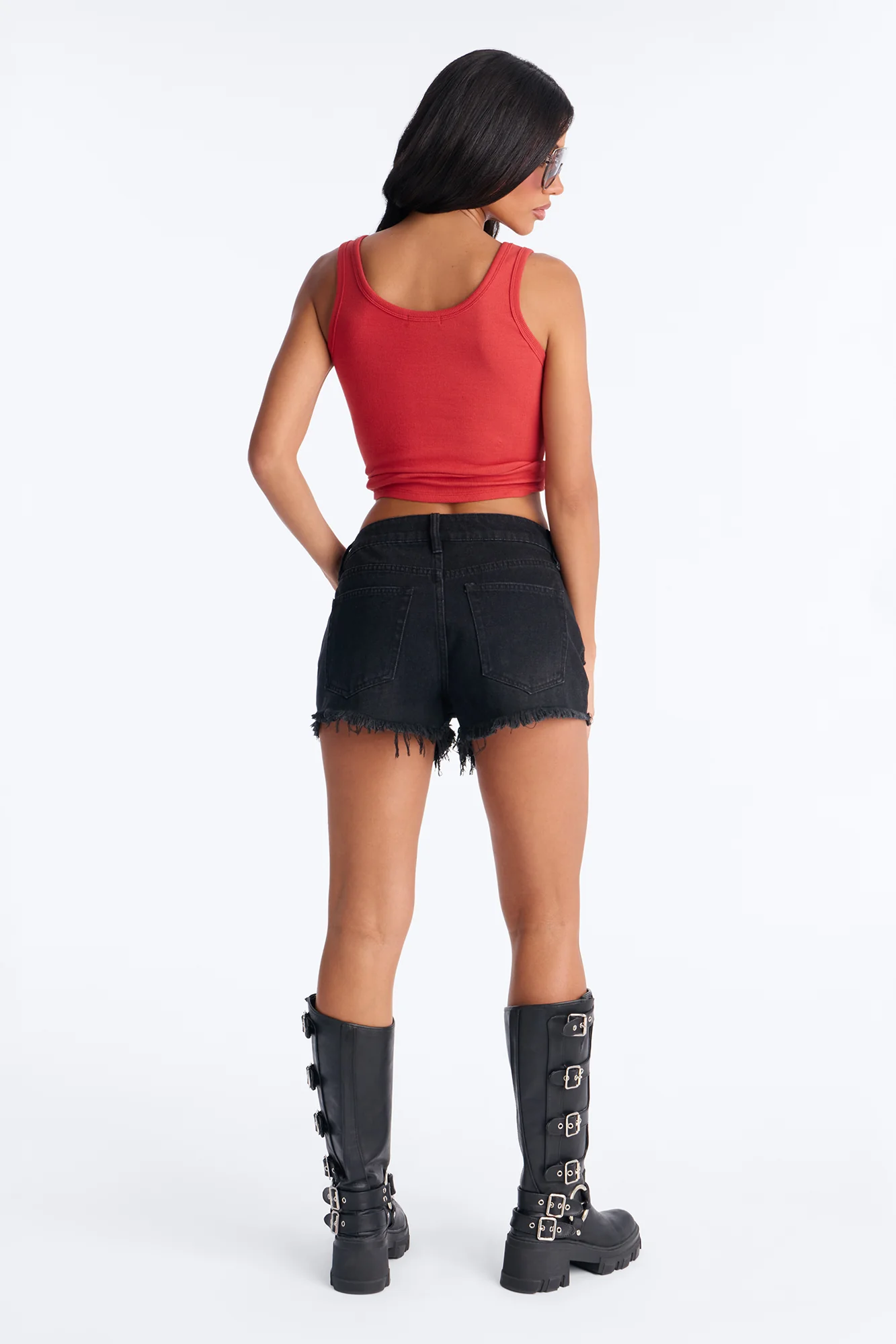 Summer Break Ripped Cut Off Denim Shorts - Black Wash - Image 4