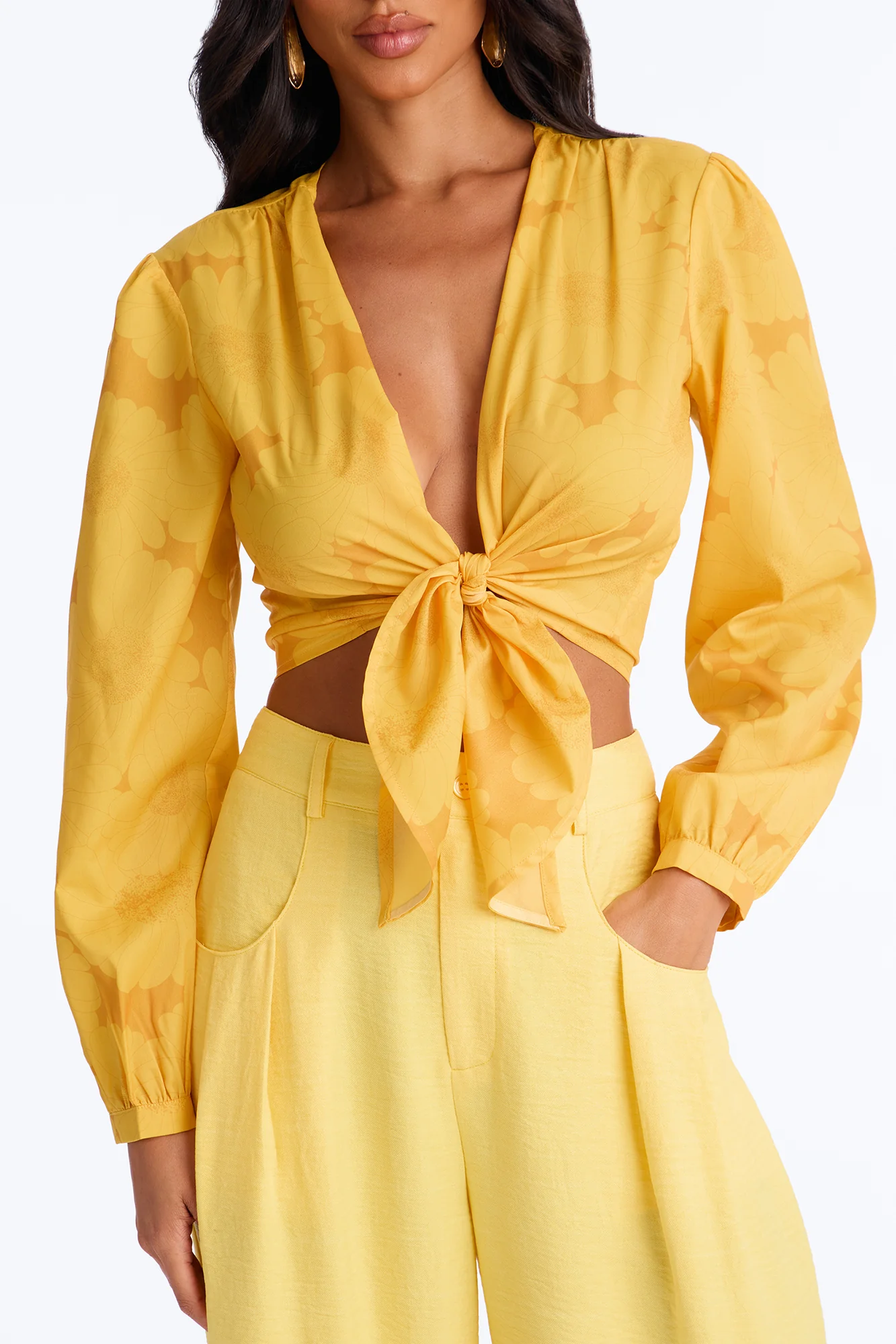 Summer Breeze Therapy Floral Satin Top - Yellow - Image 3