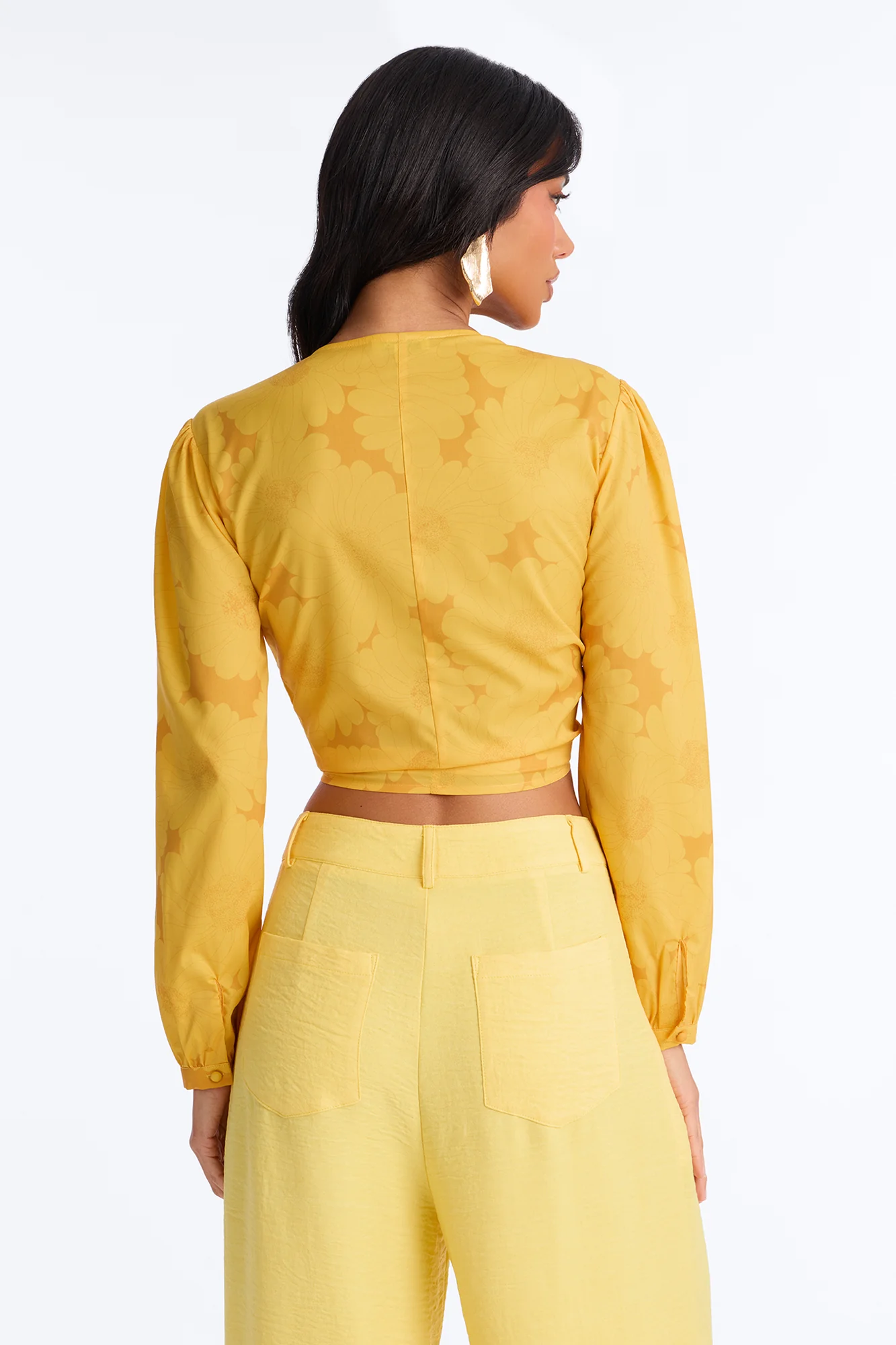 Summer Breeze Therapy Floral Satin Top - Yellow - Image 4