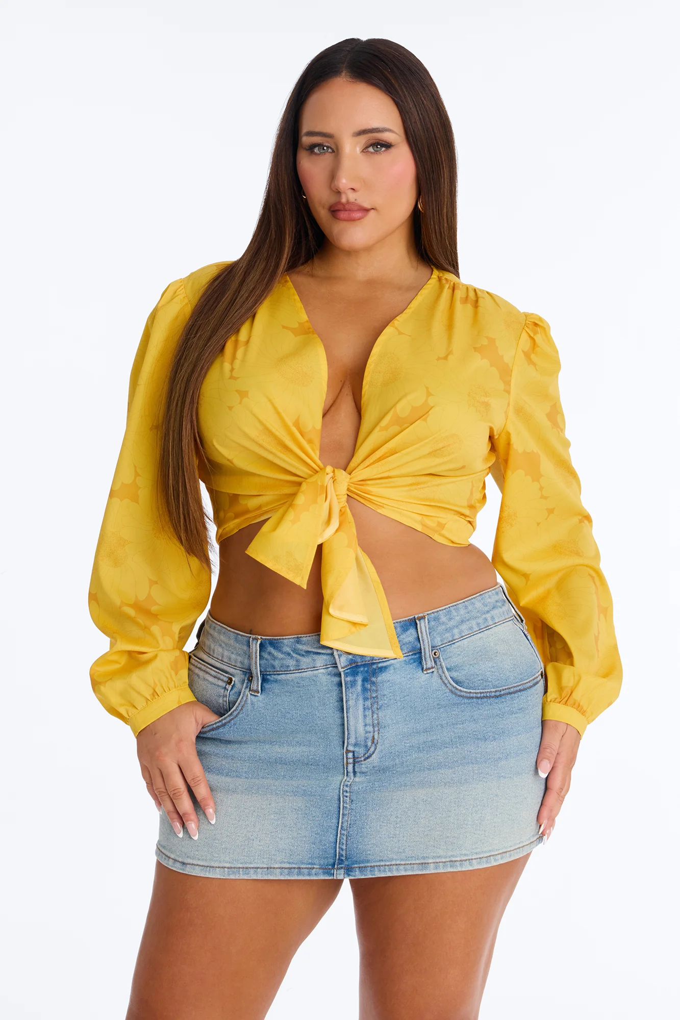 Summer Breeze Therapy Floral Satin Top - Yellow - Image 5