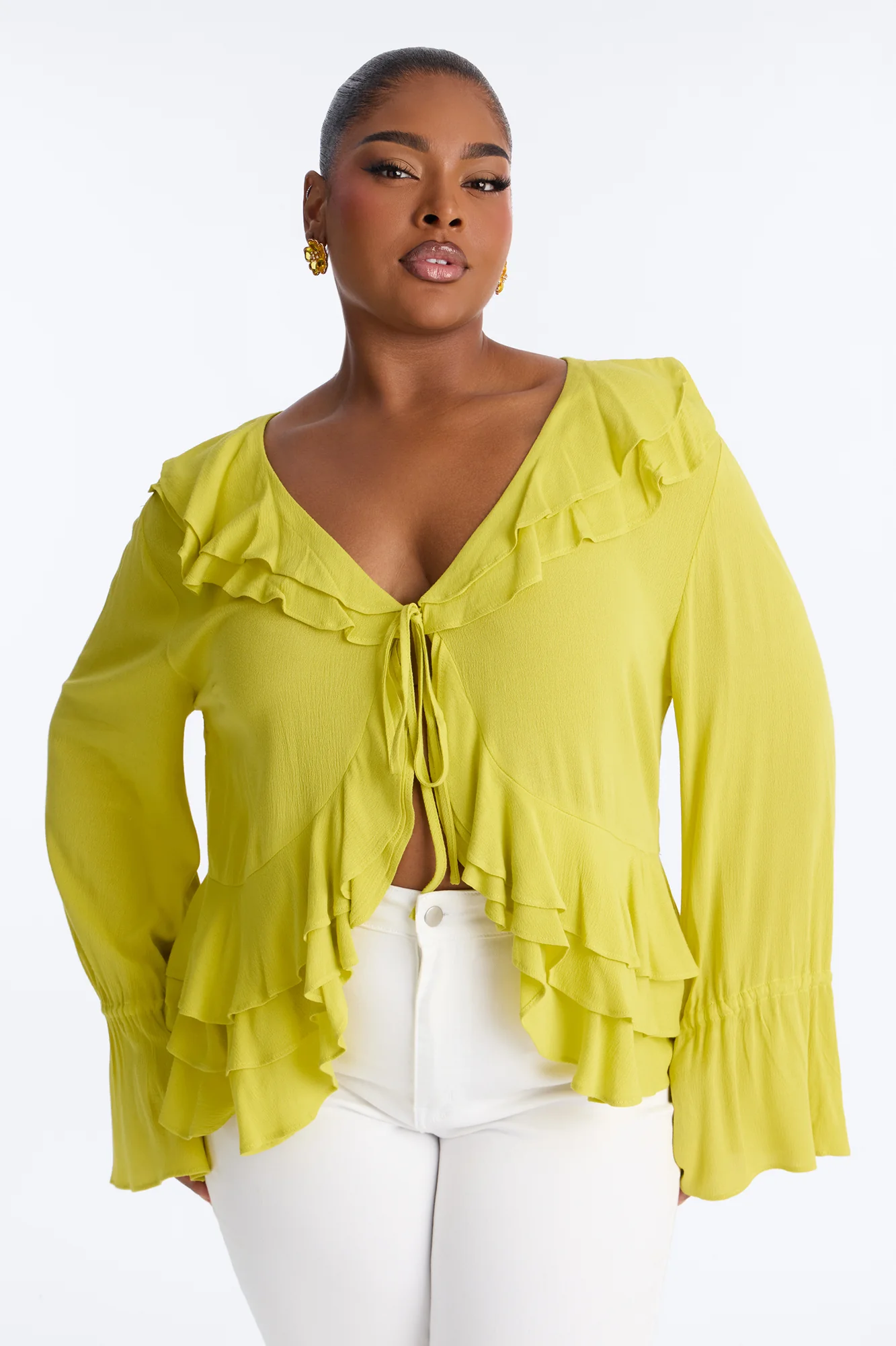 Summer Crush Ruffle Tie Front Flyaway Top - Chartreuse - Image 4
