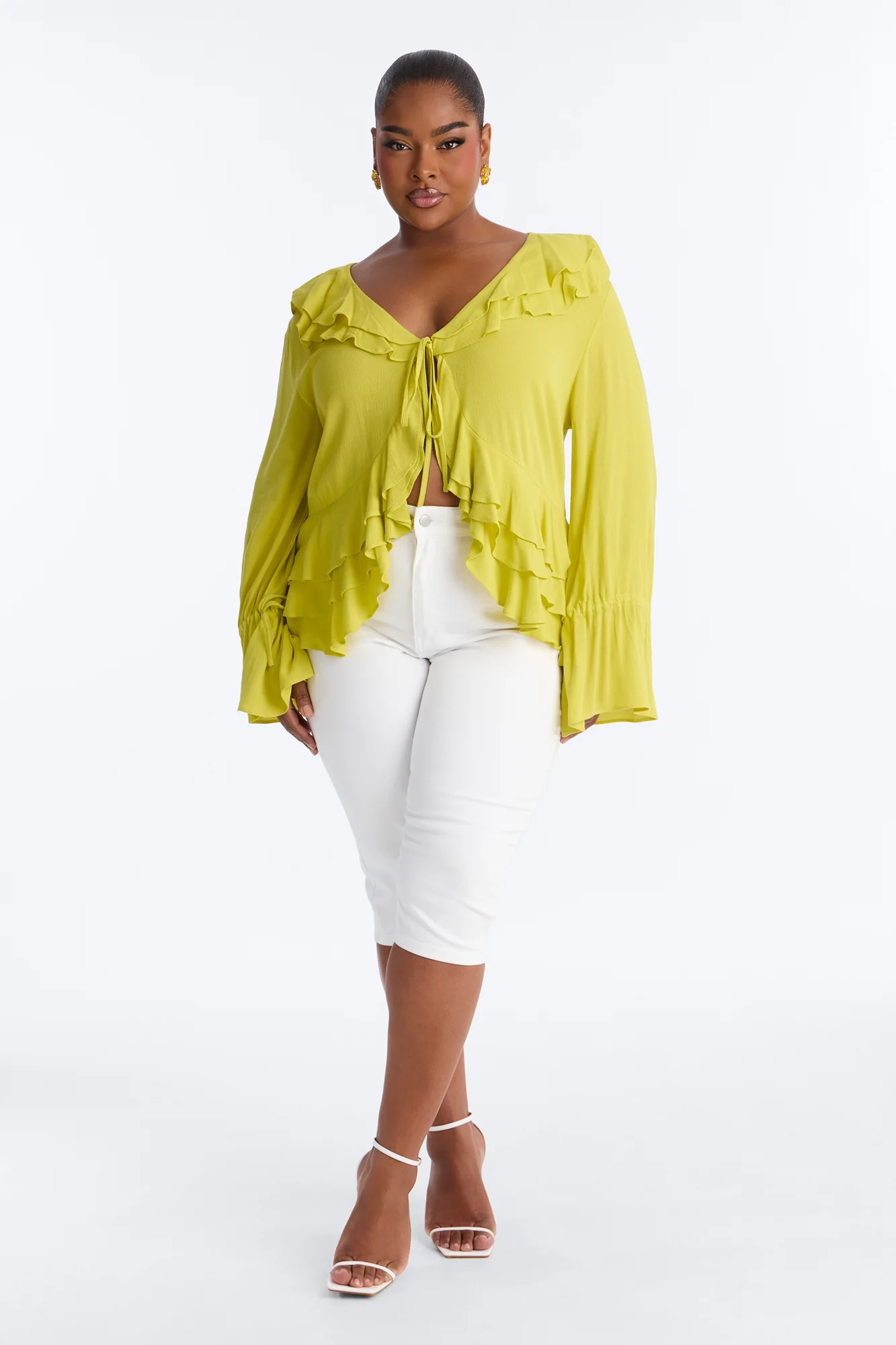 Summer Crush Ruffle Tie Front Flyaway Top - Chartreuse - Image 5