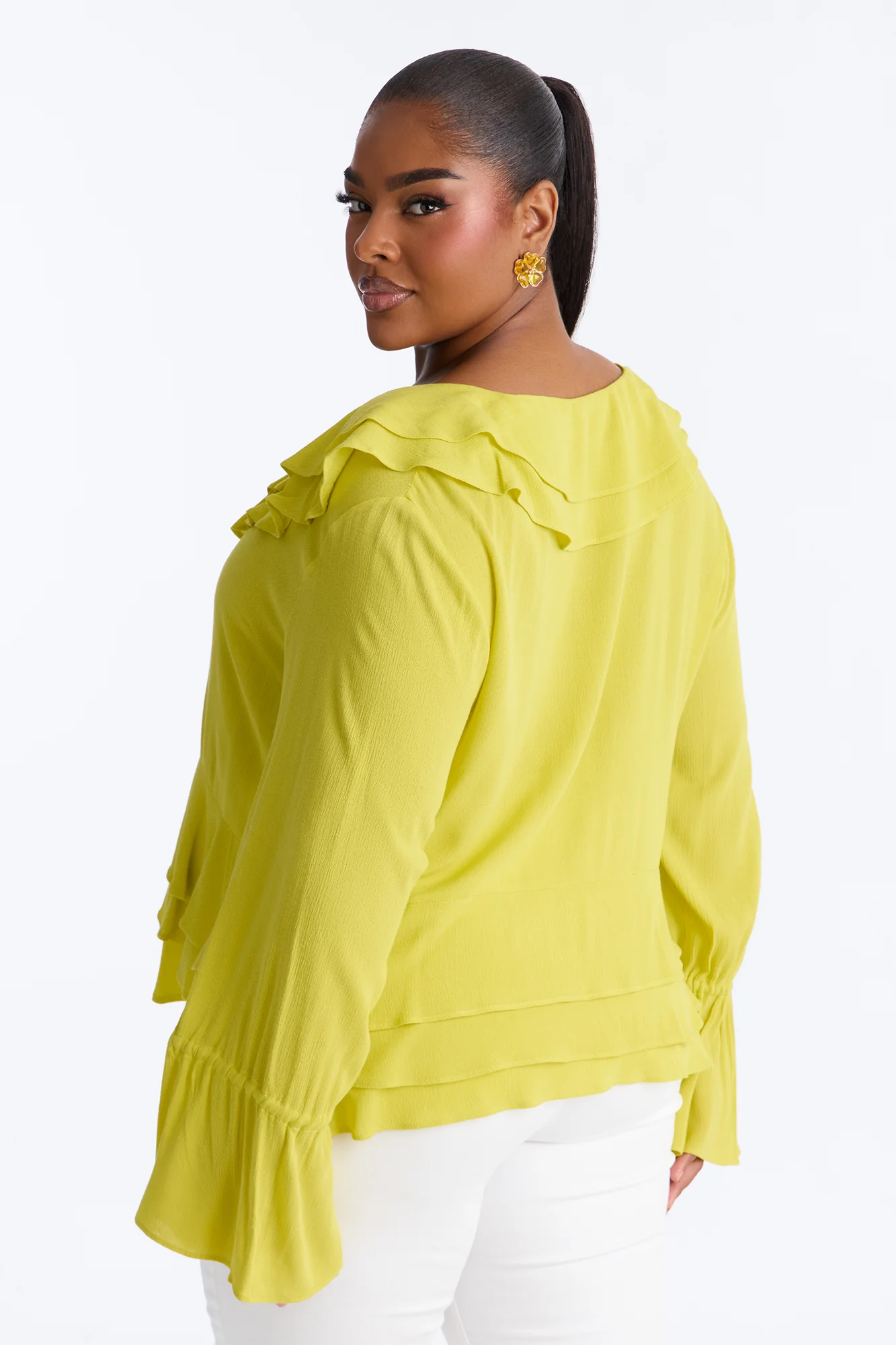 Summer Crush Ruffle Tie Front Flyaway Top - Chartreuse - Image 6