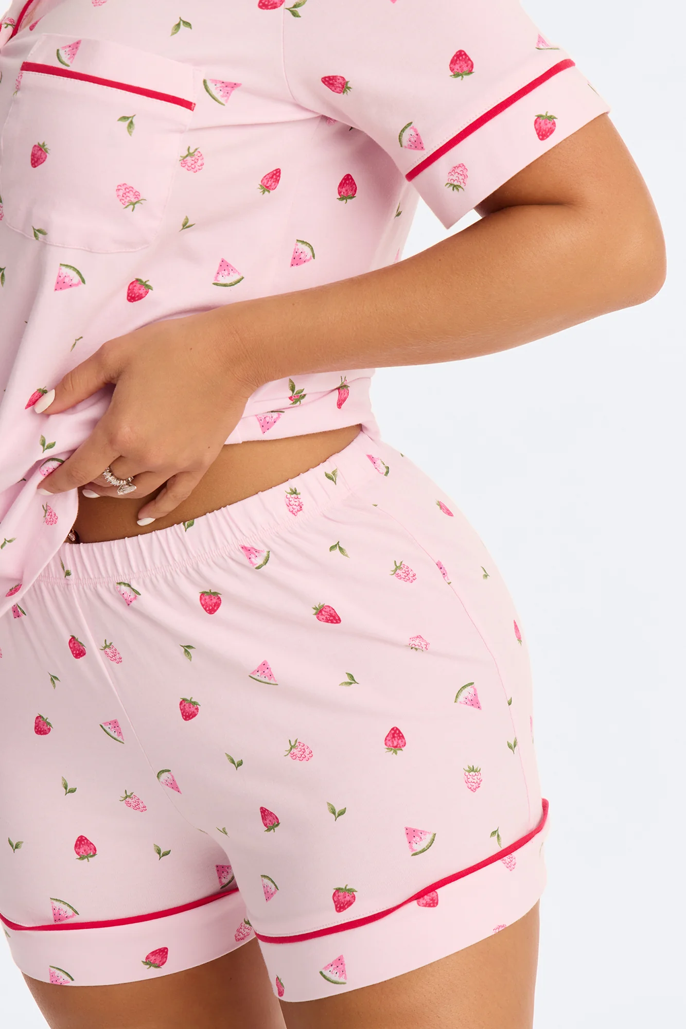 Summer Days Fruit Notch Collar PJ Short Set - Pink/combo - Image 2