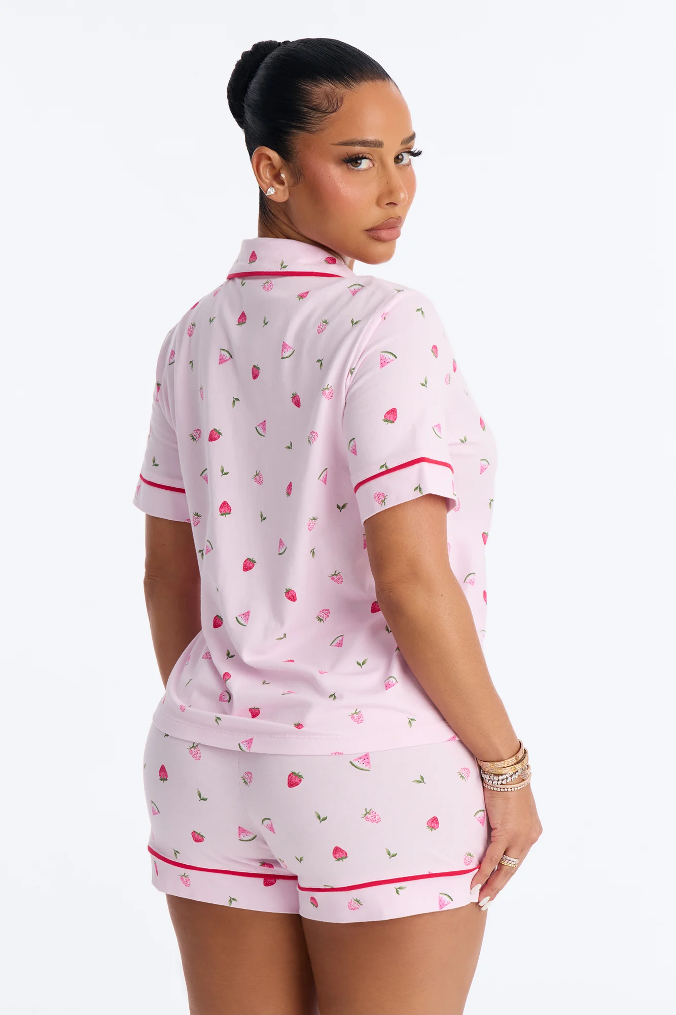Summer Days Fruit Notch Collar PJ Short Set - Pink/combo - Image 3