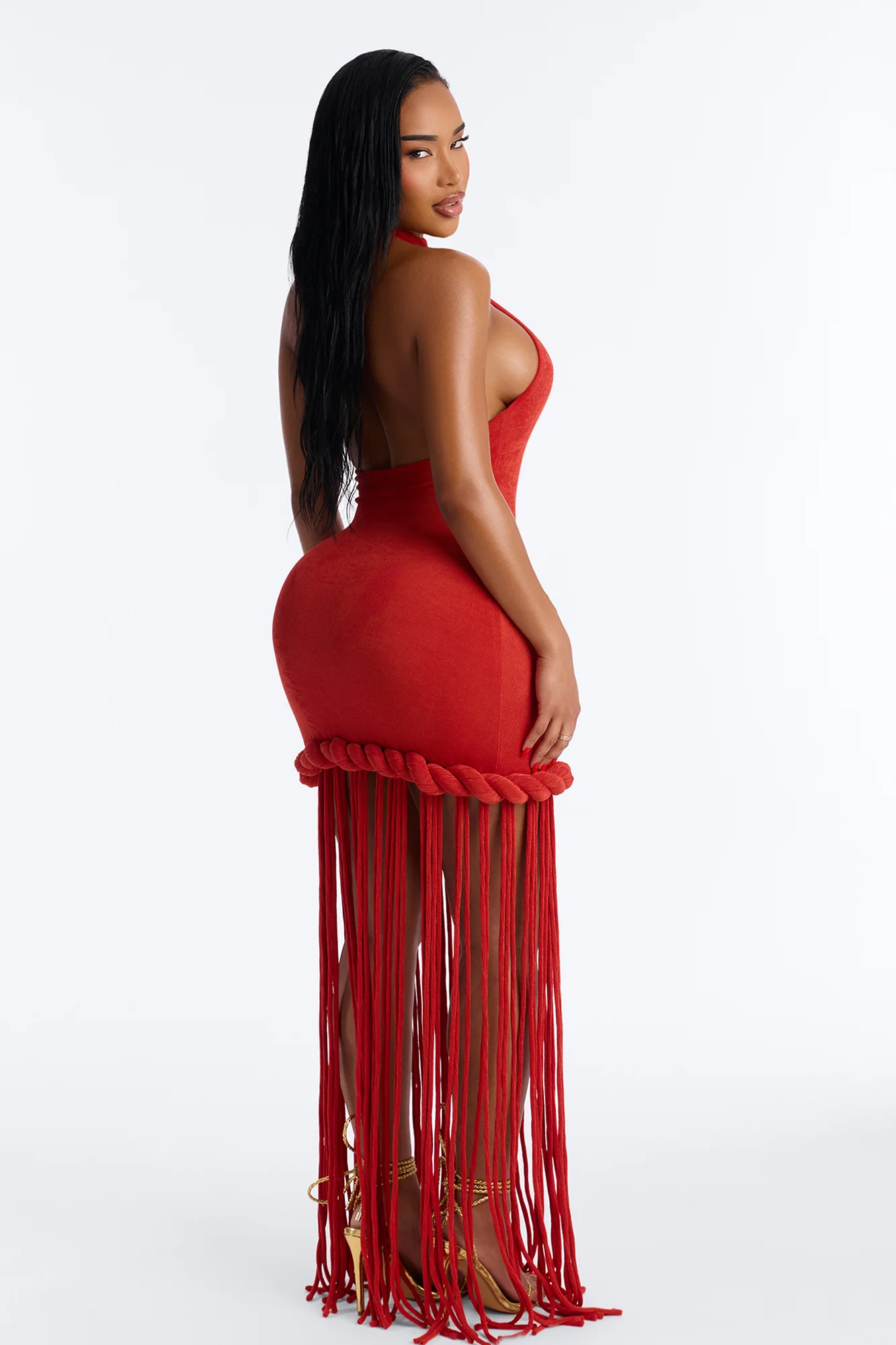 Summer Daze Fringe Slinky Maxi Dress - Rust - Image 4