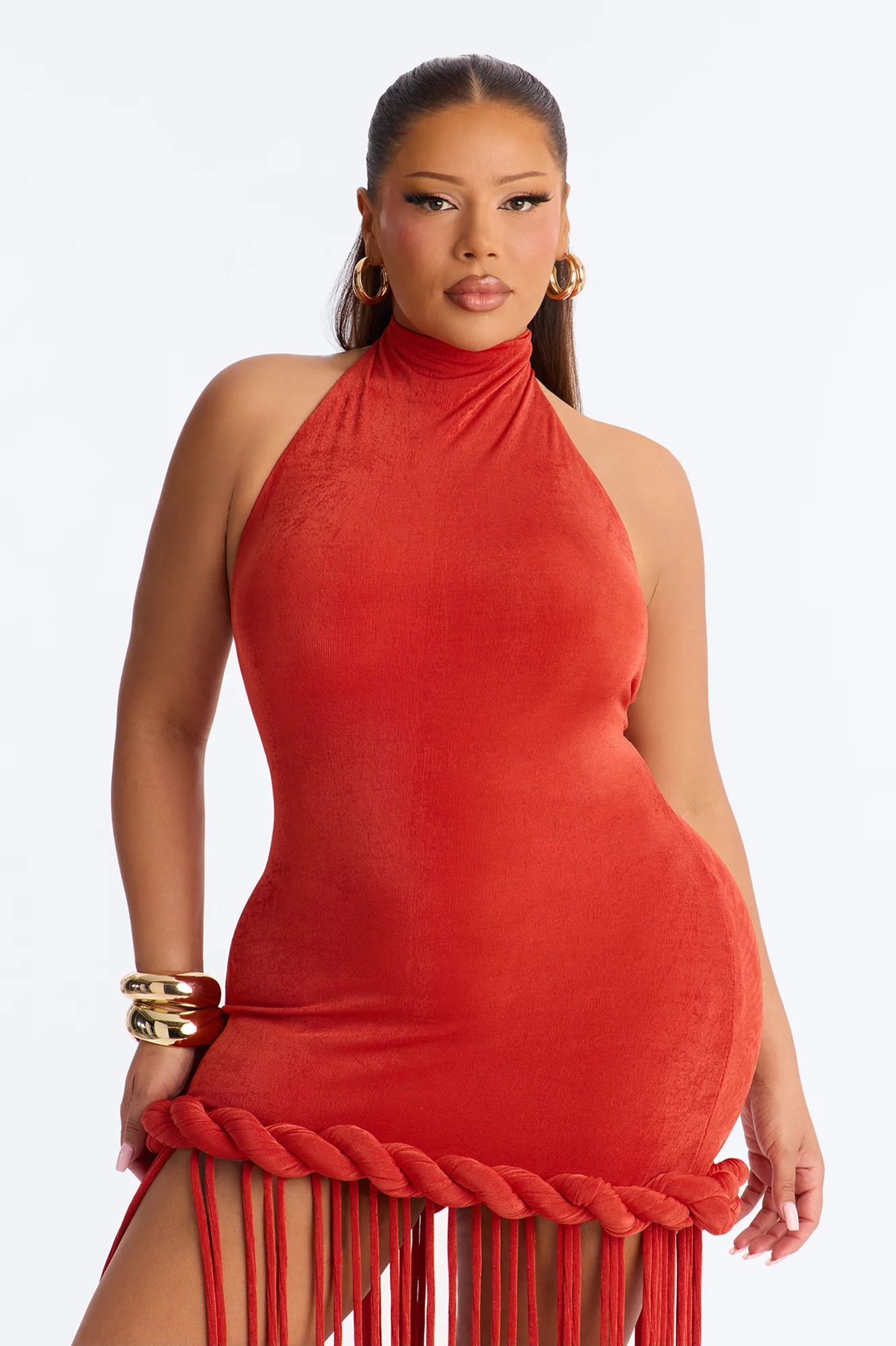 Summer Daze Fringe Slinky Maxi Dress - Rust - Image 6