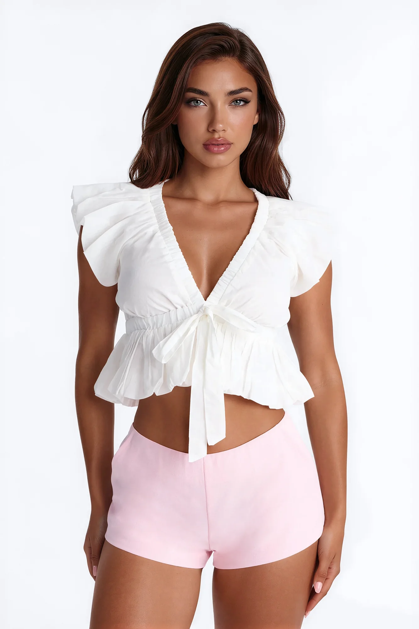 Summer Delight Ruched Top - White